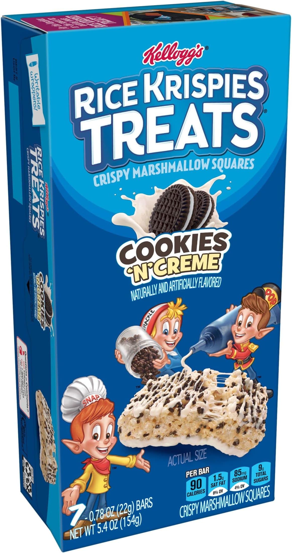 Rice Krispies Treats Marshmallow Snack Bars, Kids Snacks, School Lunch, Cookies'n'Creme, 5.4oz Box (7 Bars)