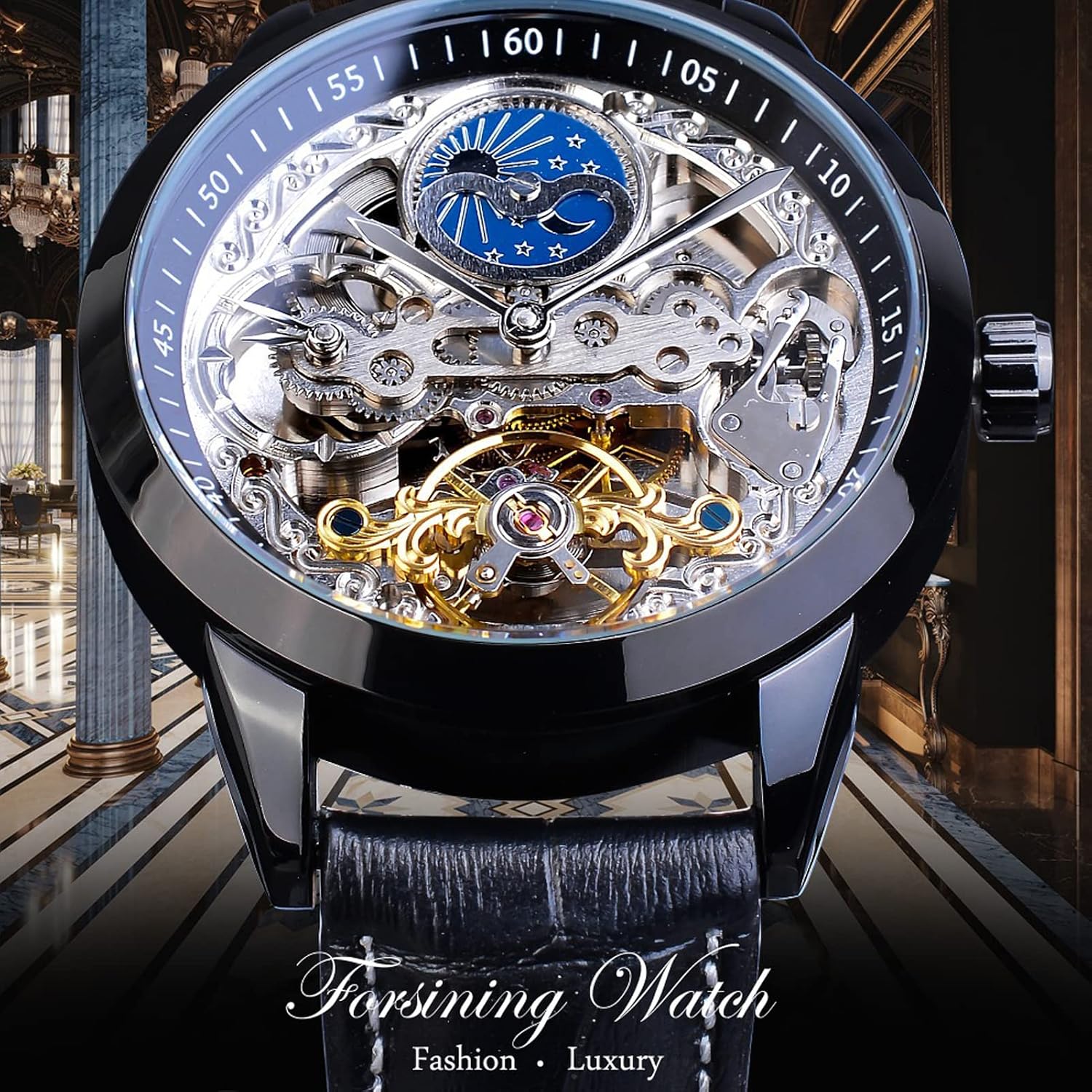 Orologio Da Tourbillon Giri Meccanici Da Uomo, Custodia In Acciaio Inossidabile In Oro Rosa