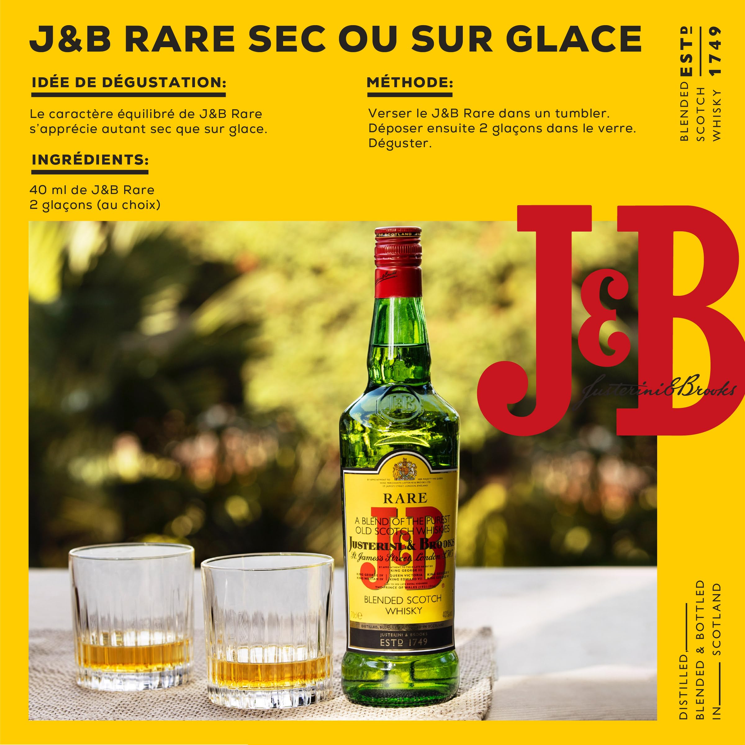 J&B | Blended Scotch Whisky | Distillé et assemblé en Écosse | 40 % vol | 1 L