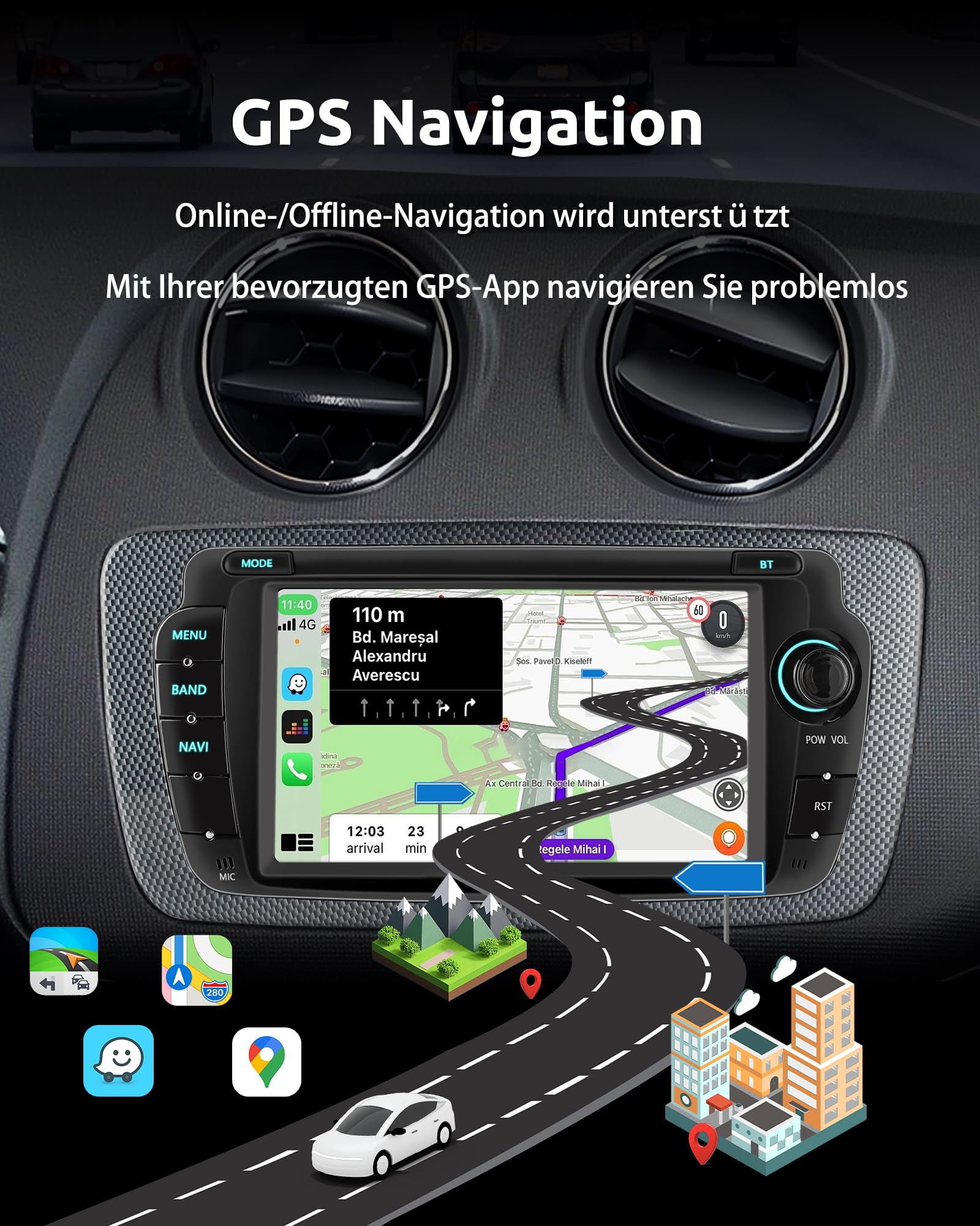 ESSGOO 2+64G Android 15 Drahtloses Carplay und Android Auto Autoradio Für Seat Ibiza IV 6J 2009-2013, 7 Zoll Touchscreen Bluetooth Car Radio mit FM RDS GPS WiFi