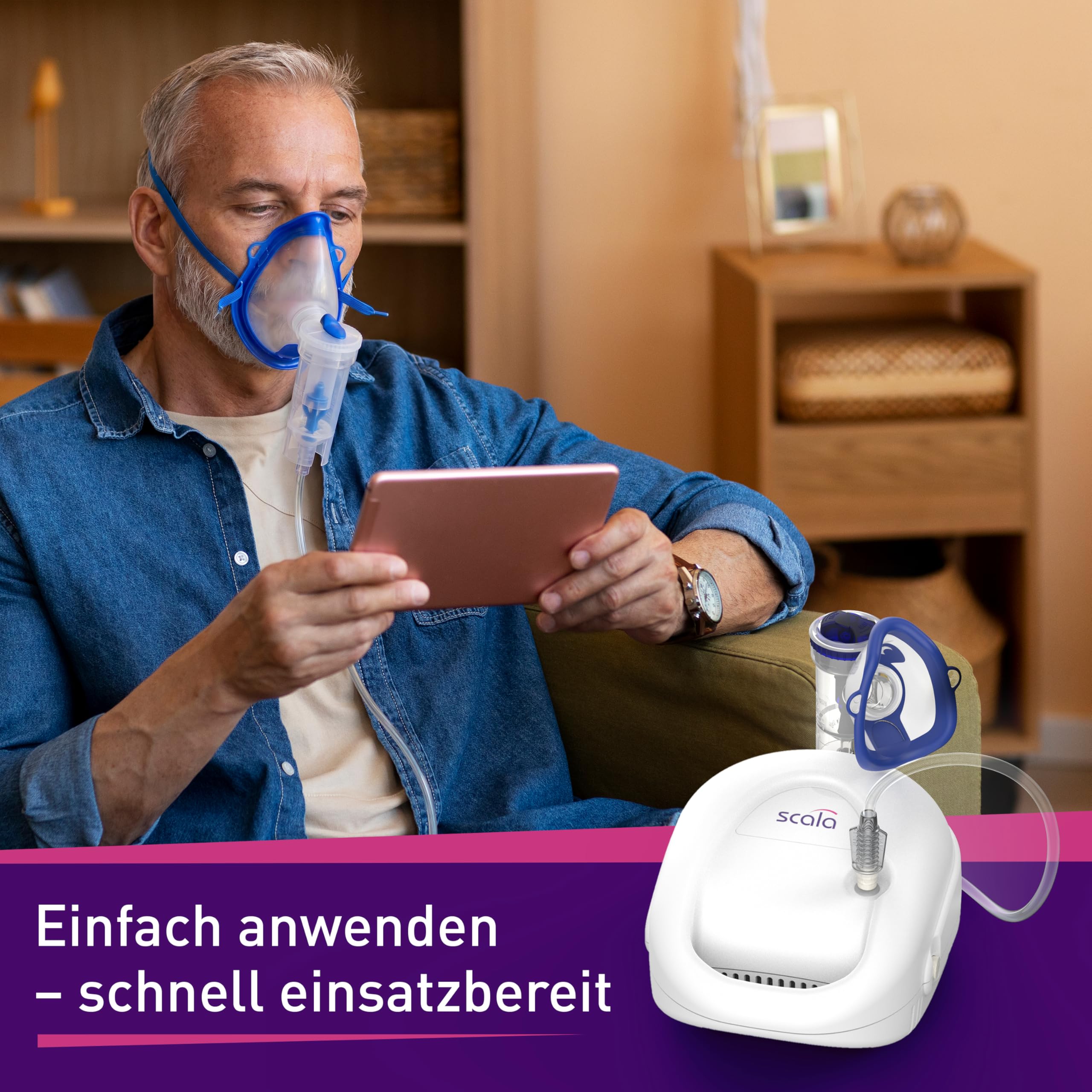scala SC 145 Plus inhalador con compresor para adultos y niños, nebulizador para vías respiratorias superiores e inferiores