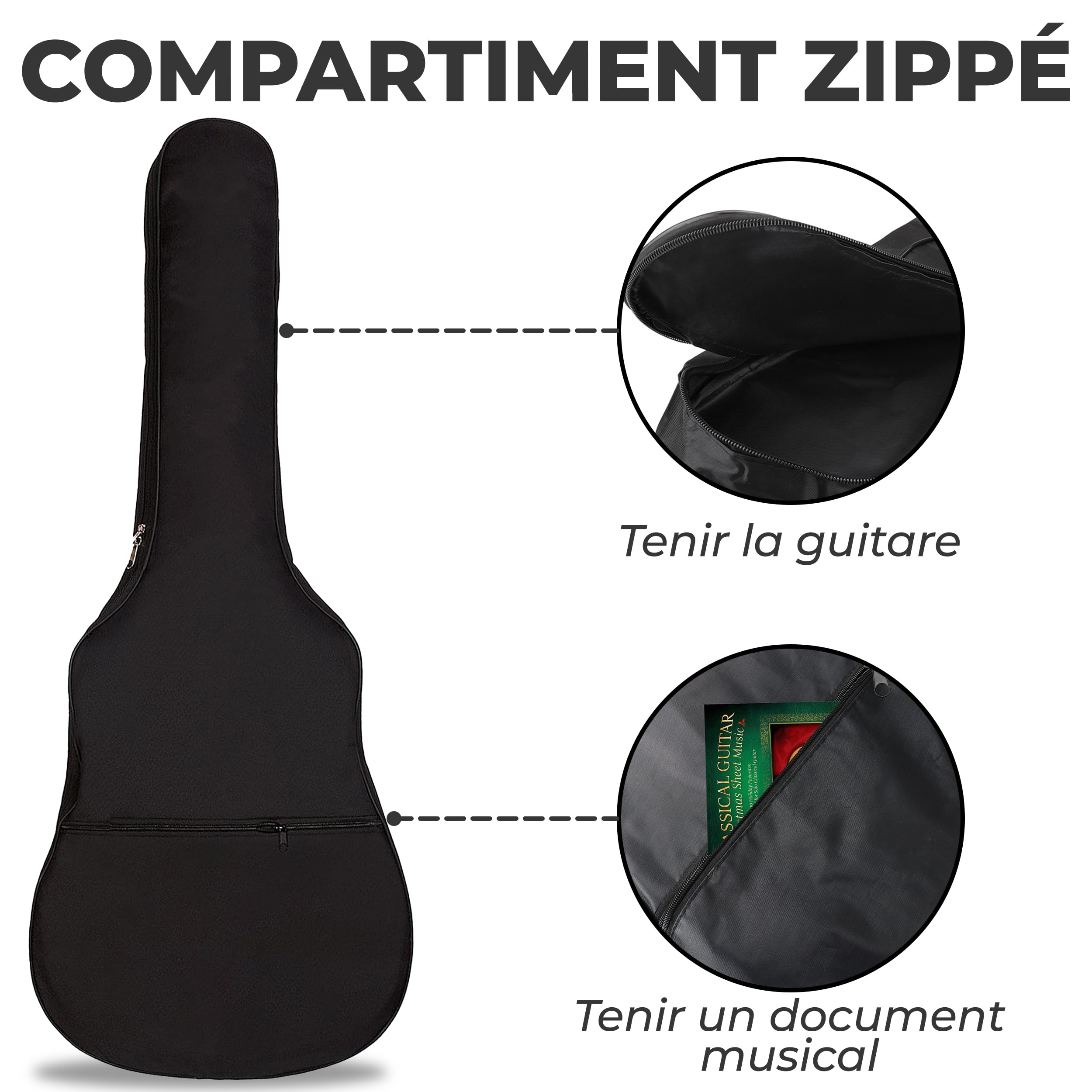 38" Imperméable Housse Guitare 3/4 | Sangle Réglable Housse de Guitare Classique | Étanche À La Poussière Etui Guitare Electrique - Portable Housse Guitare Acoustique (Noir)
