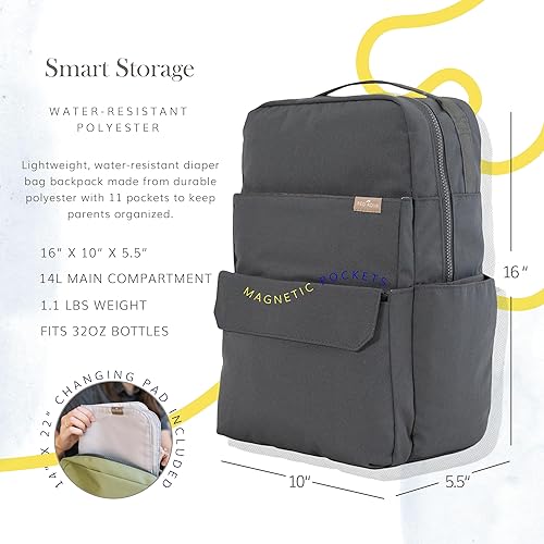 Miniatura 4 de RED ROVR Roo - Mochila para pañales 1.1 libras, ligera, resistente al agua, lavable a máquina, organizador de bebé de 11 bolsillos, Carbón