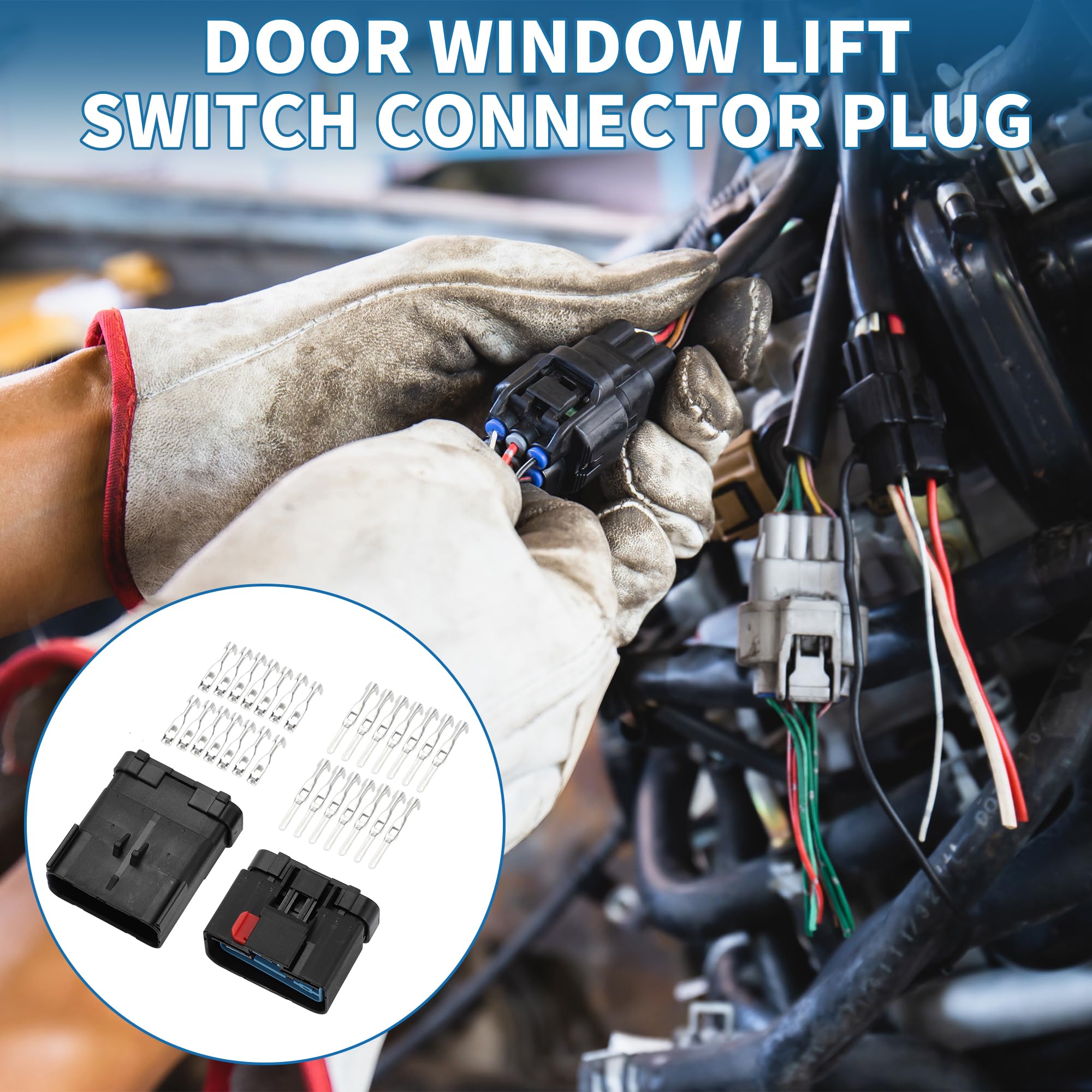 A ABSOPRO 14 Pin Door Window Lift Switch Connector Plug 2.8mm Series Male Female Wire Terminal Connector for Jeep Plastic Black 1 Set - Image 2