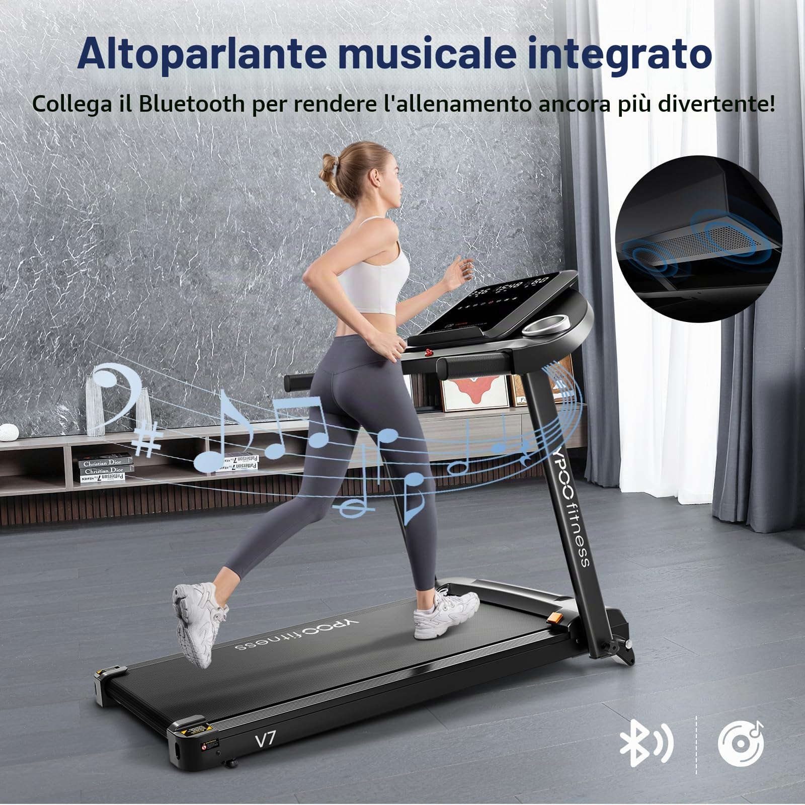 YPOO Tapis roulant per casa, tapis roulant pieghevole con inclinazione dell'8%, pedana per camminare 12 km/h, tapis roulant pieghevole a basso rumore con ampia area di corsa, capacità 140 kg