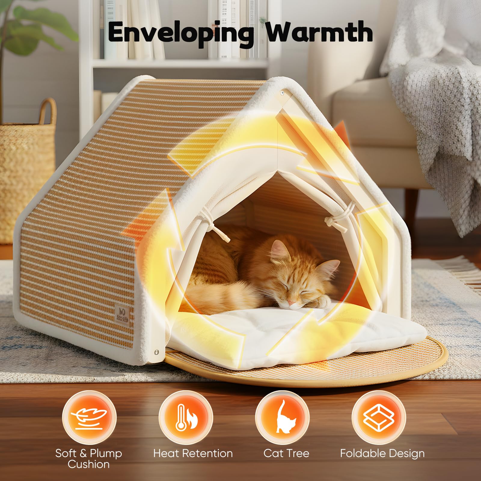 Tenda Per Gatti, Tana In Sisal Tenda Per 1-2 Gatti E Tiragraffi 2 In 1 In Legno Per Interni Con Cuscino E Tetto Lavabili 50 X 40 X 40 Cm Cuccia Accessori Per La Stanza Degli Animali