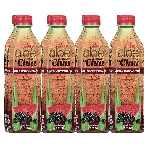 Iberia Bebida de aloe vera con pulpa de aloe y semillas de chía, acai y sandía (paquete de 8)