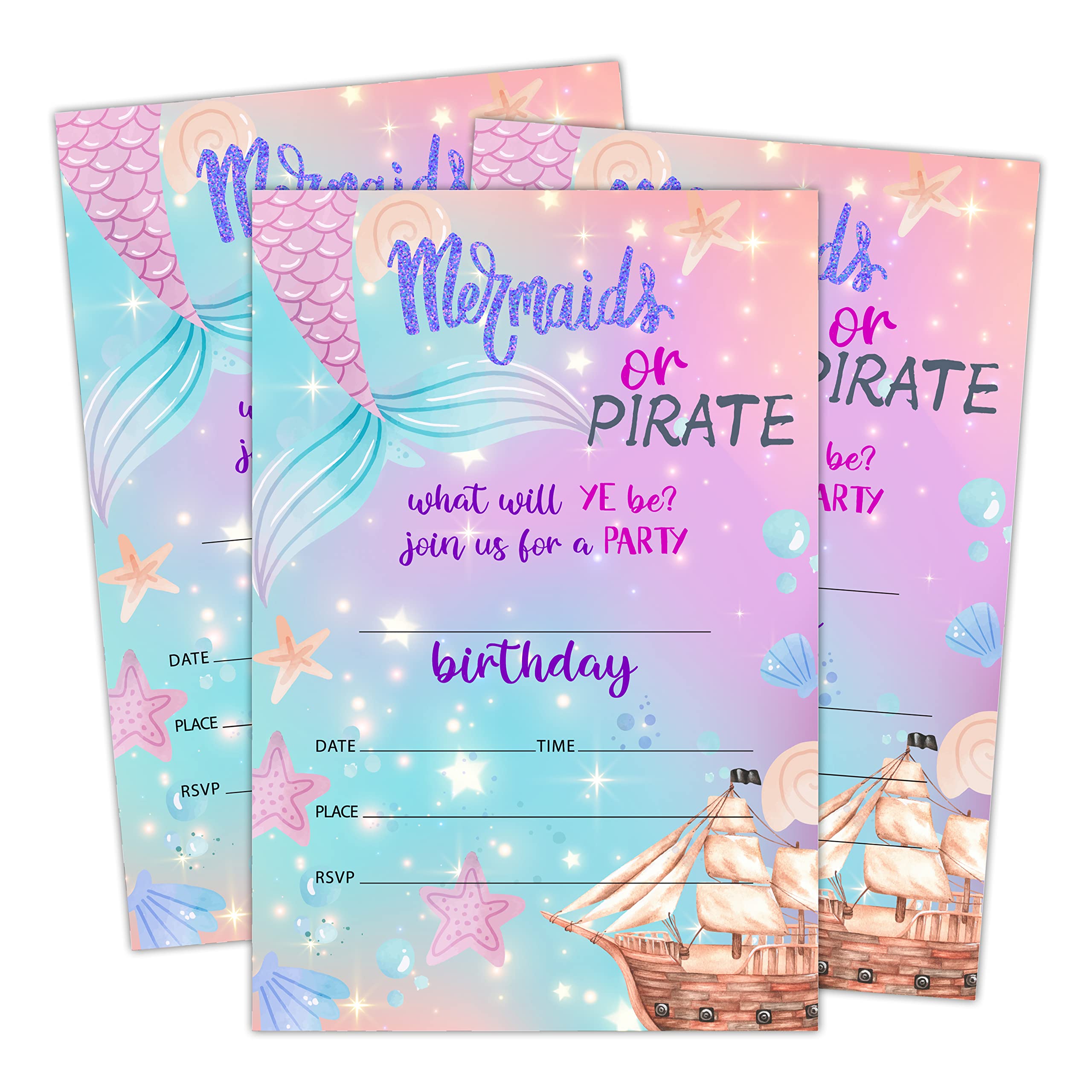 Doreen's Boutique Birthday Invitations, Mermaid or Pirate Party Decorations, Supplies, Mermaid Kids Teen Birthday Party Celebration Favors for Boys or