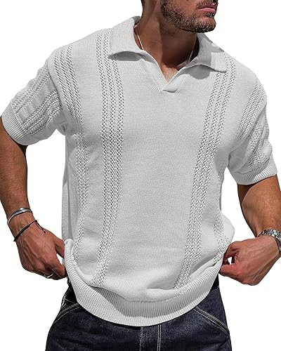 Polo de punto para hombre, estilo vintage, ahuecado, manga corta, con botones, para golf, sin botones, transpirable, ligero, tejido