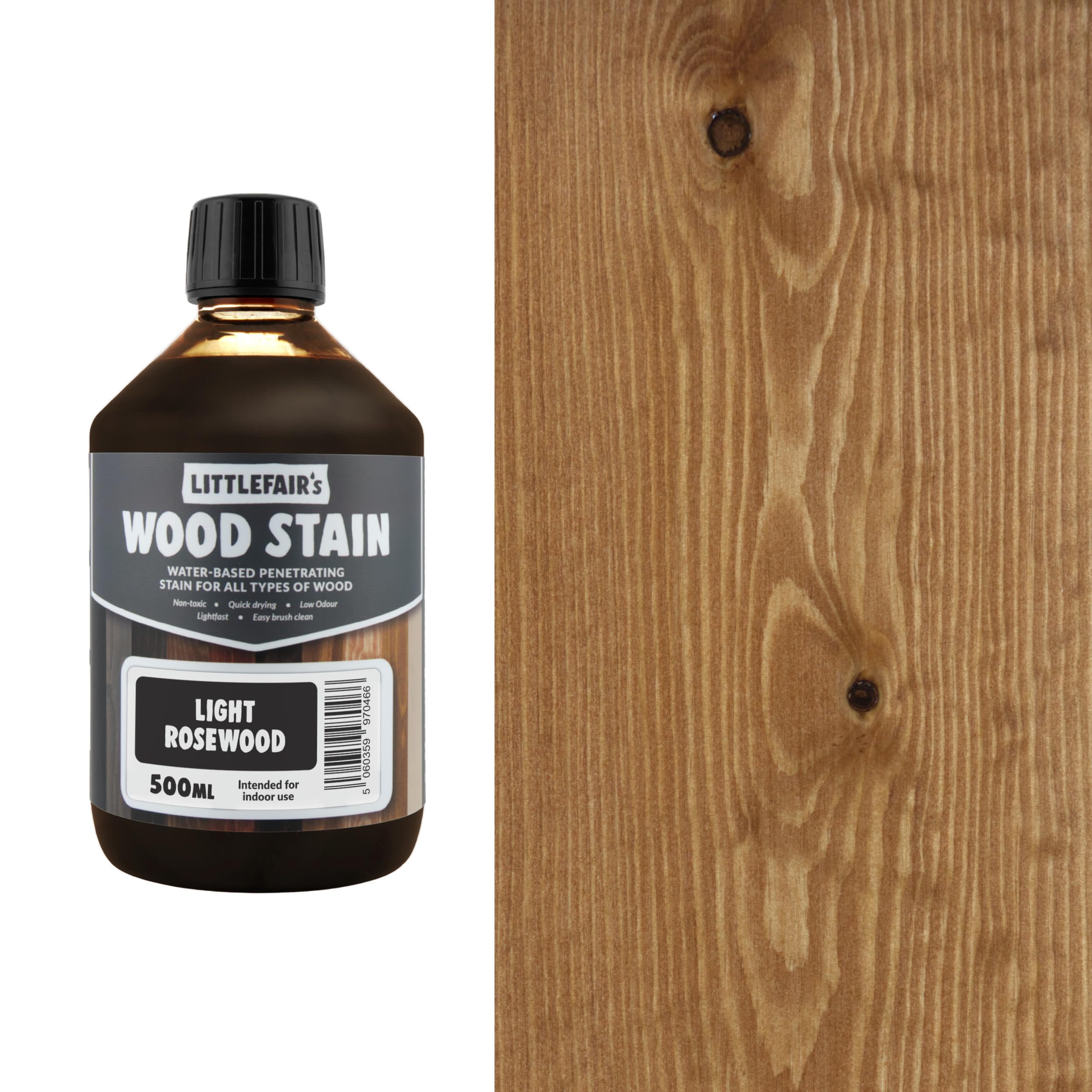 Littlefair's Light Rosewood Wood Stain Water-Based - (Light Rosewood) – Non-Toxic, Eco-Friendly & Quick Drying - Easy-To-Apply, Concentrated Formula For All Wood Types – 500Ml