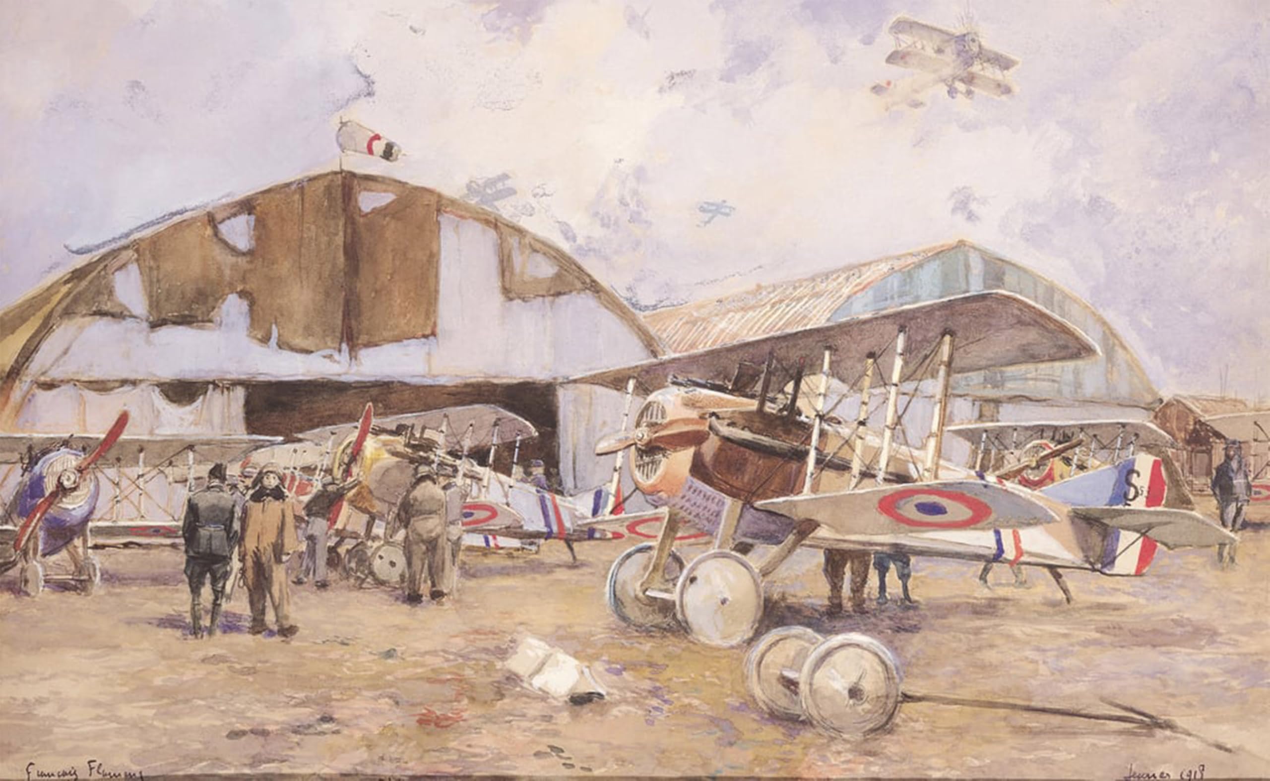 ARTXLXXBN Famous Prints Artwork Pictures Poster Painting Art the Airfield by Francois Flameng Artwork Landscape Pictures for Home Decor 60x90cm