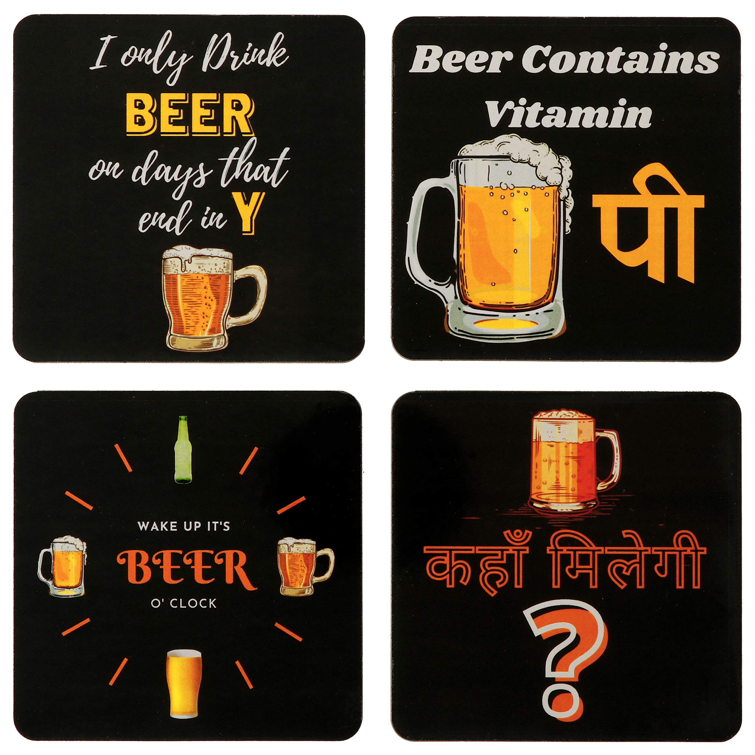 DULI Printed MDF Wooden Coasters for Tea Coffee, Coffee Coasters, Beer Coasters, Square Coasters, Coaster Set, Home & Kitchen, Table Decor (Set of 4,4x4 Inch) (Beer) - Image 2 thumbnail