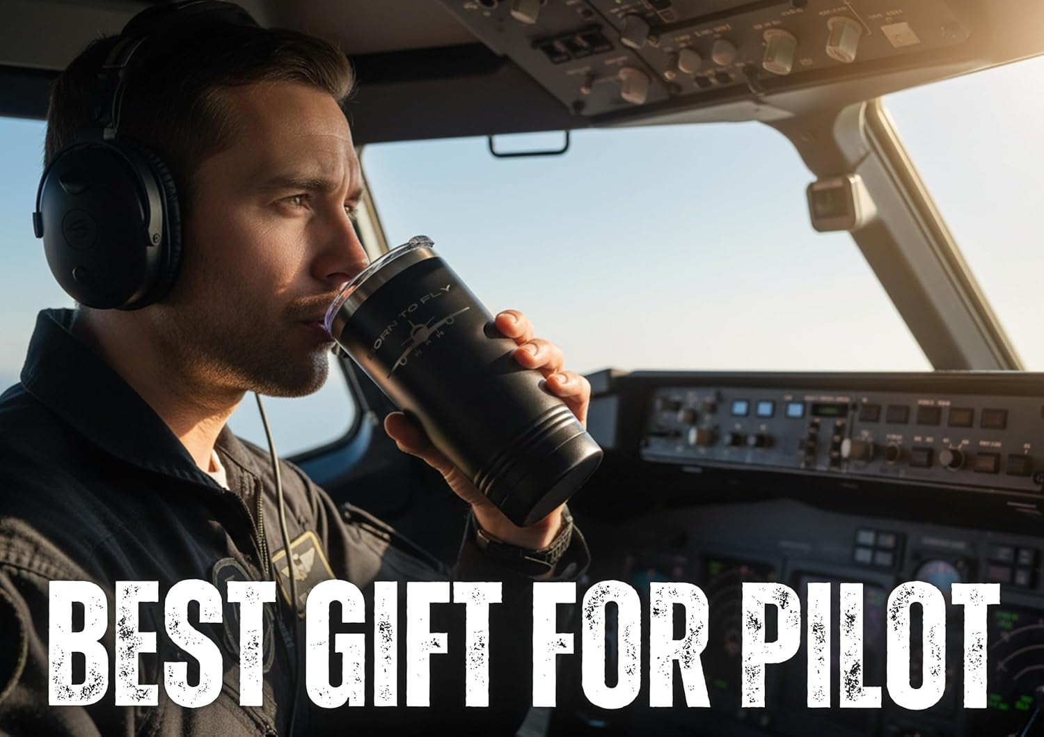 Onebttl Pilot Gifts for Men, Aviation Gifts, 20oz Stainless Steel Insulated Tumbler with Lid, Laser Logo, Born to Fly - Image 2