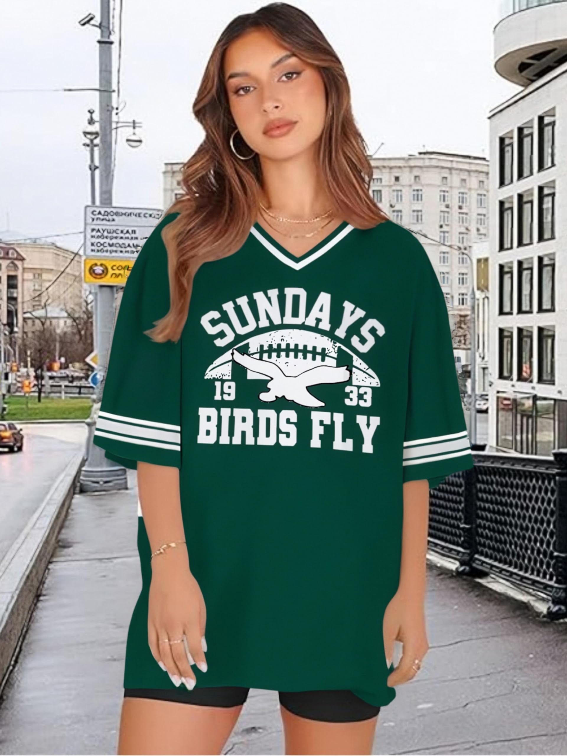 Magliette in jersey da donna per tifosi di calcio, maglietta con grafica per il giorno del gioco, magliette domenica funday, camicie con scollo a V, Y2k, streetwear top