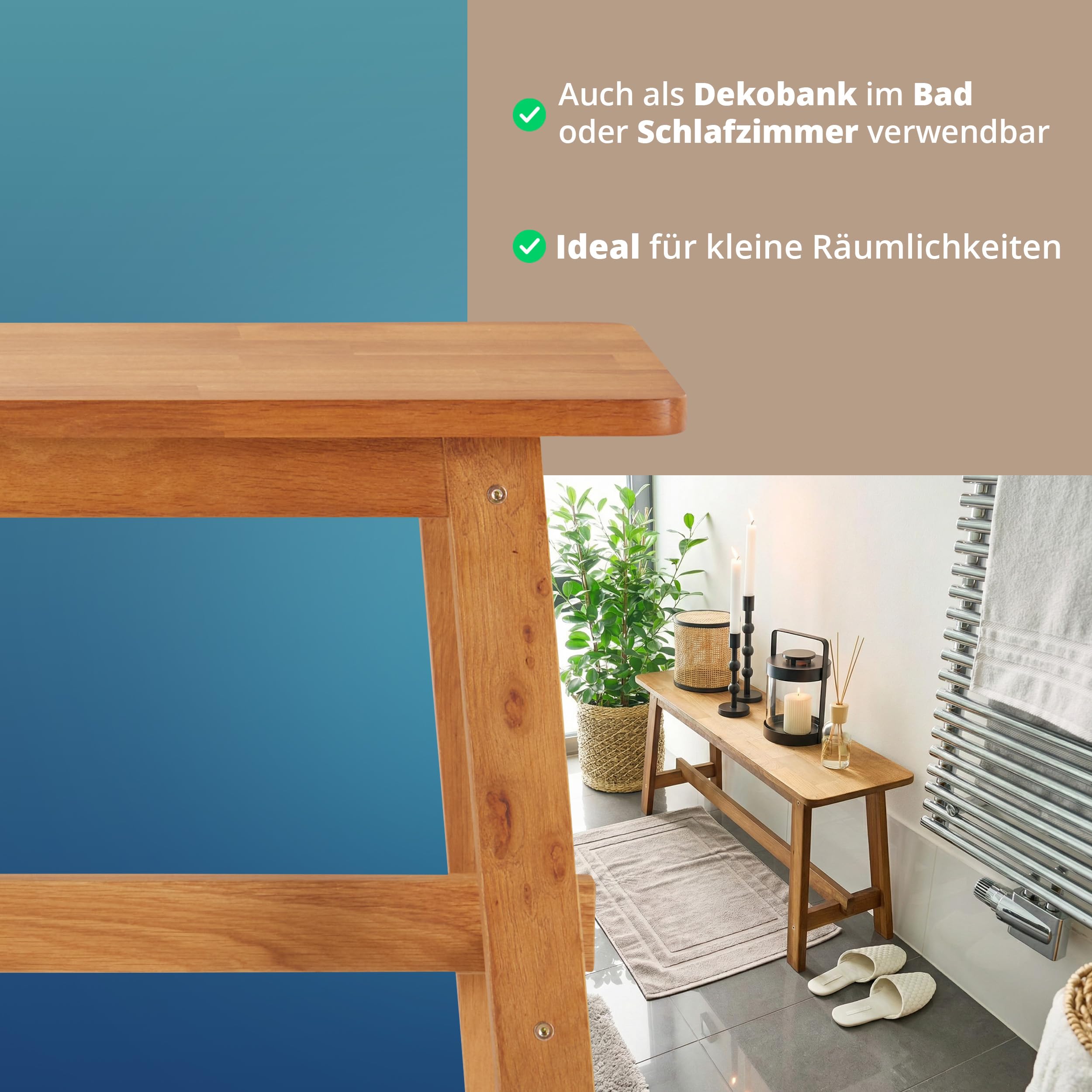KHG Holzbank Sitzbank Flur Garderobenbank Schuhbank 100x45x29 cm - Eiche Holz Massiv bis 200 kg belastbar - Bettbank Landhausstil geölt