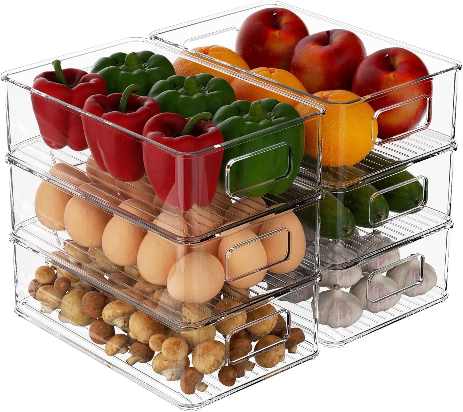 iPEGTOP Set Of 6 Refrigerator Organizer Bins, Stackable