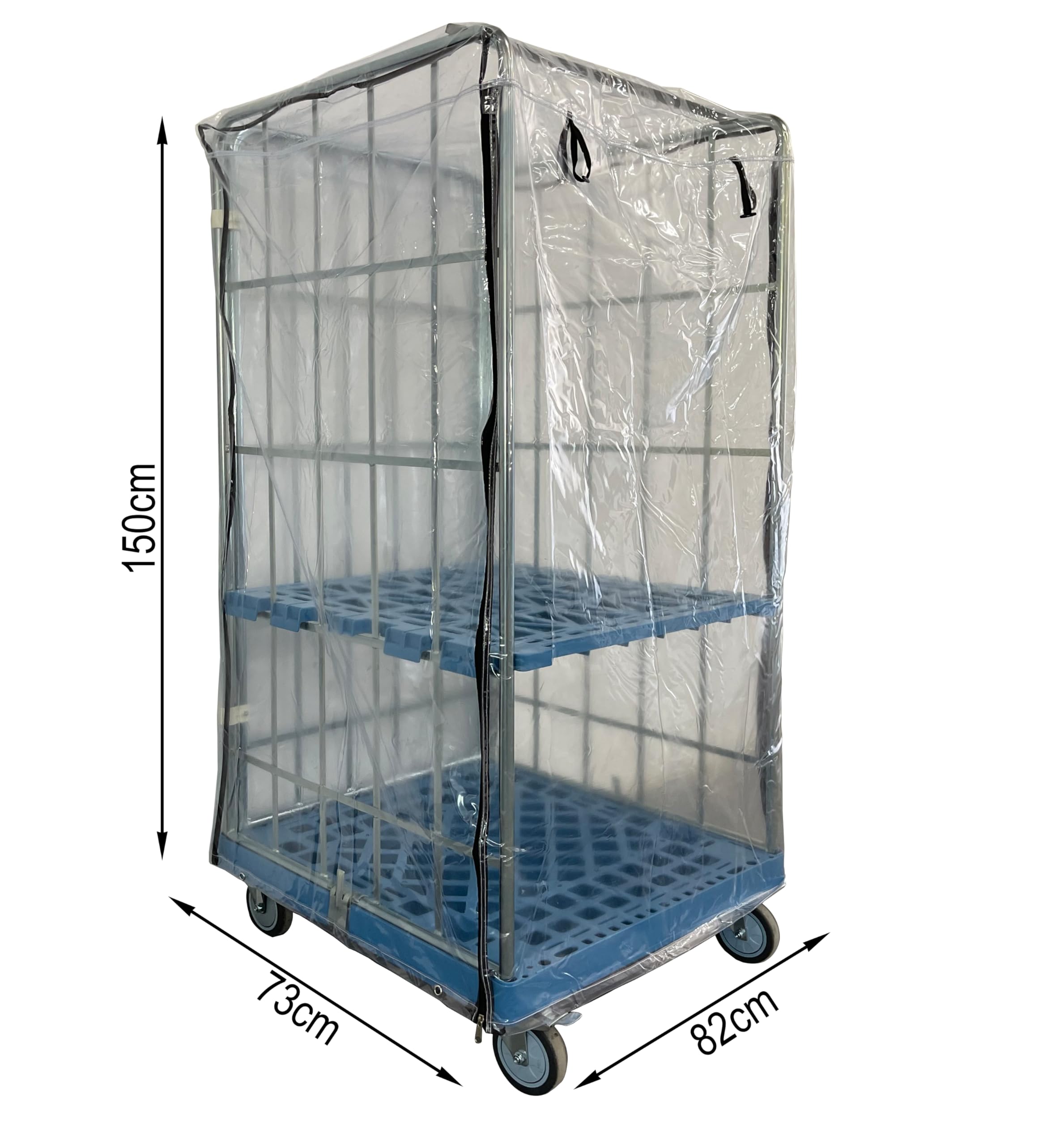 Gitterwagen Abdeckhaube, 73x82x150cm, PVC Transparent, Wasserdicht, mit Reißverschlüssen