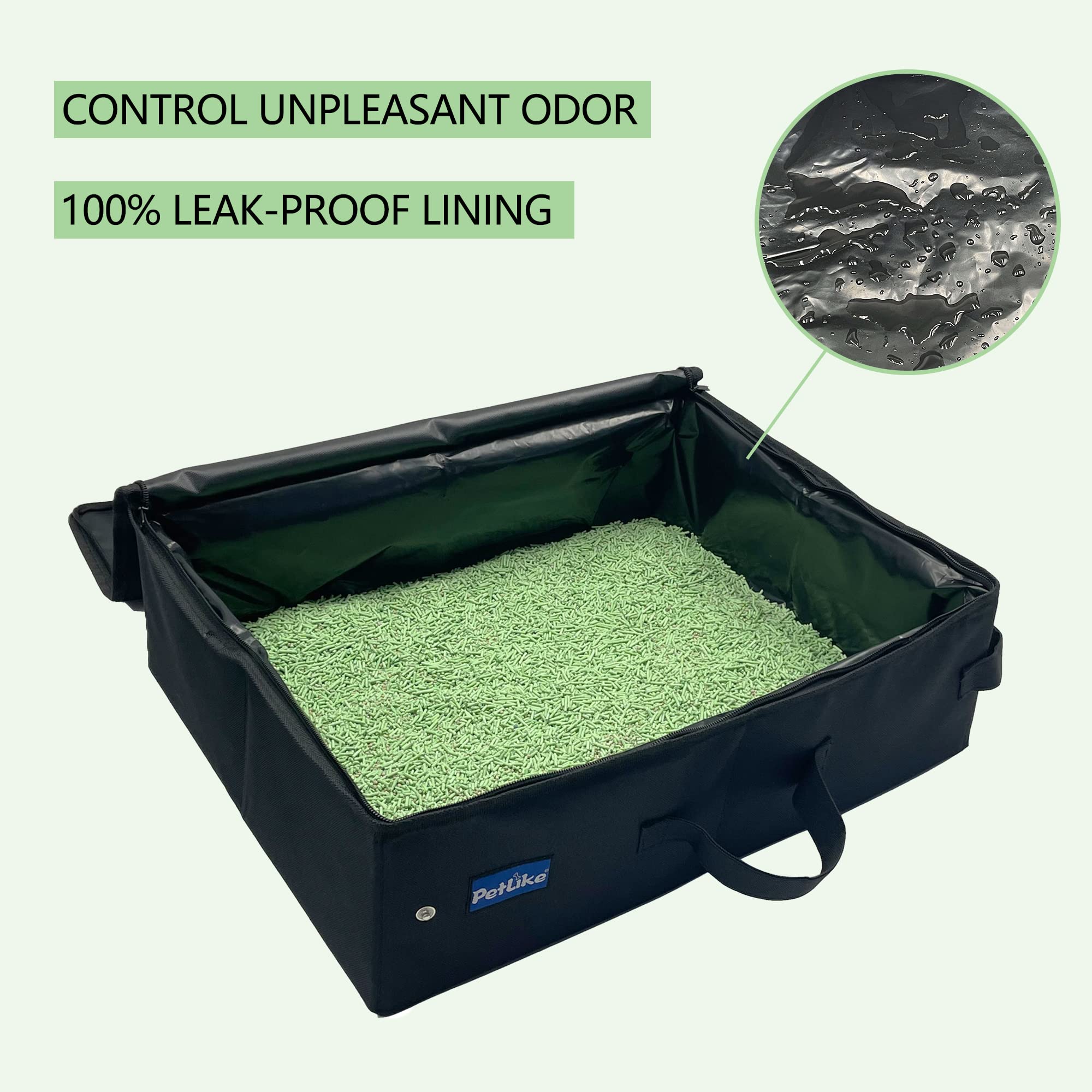 PetLike Travel Cat Litter Box, Leak-Proof Portable Litter Box, Collapsible Toilet Tray Carrier for Small Medium Cats (Large, Black Set)