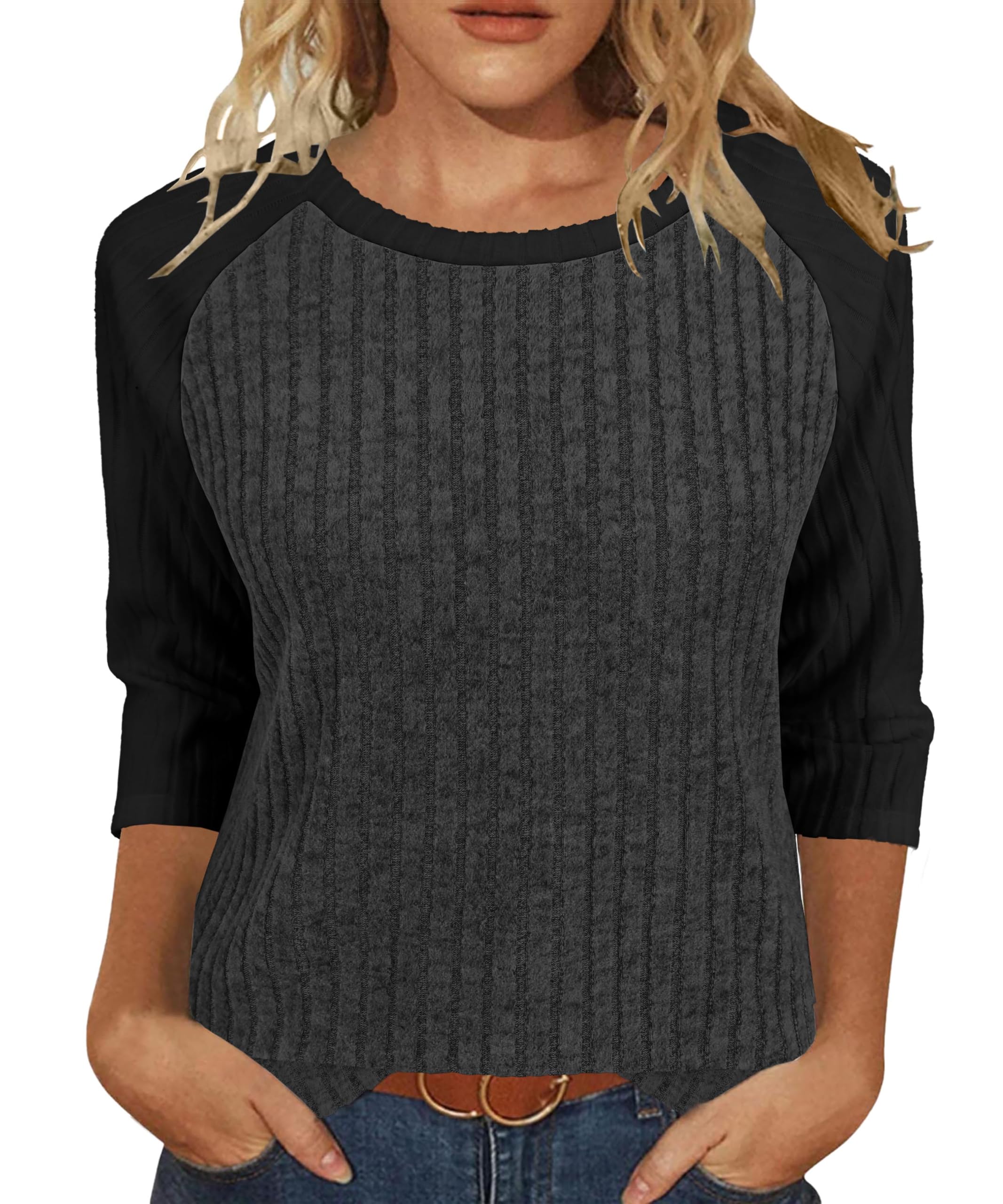 Heymiss Womens Sweaters 3 4 Sleeve Shirts Lightweight Loose Casual Blouses Color Block Tunic Tops