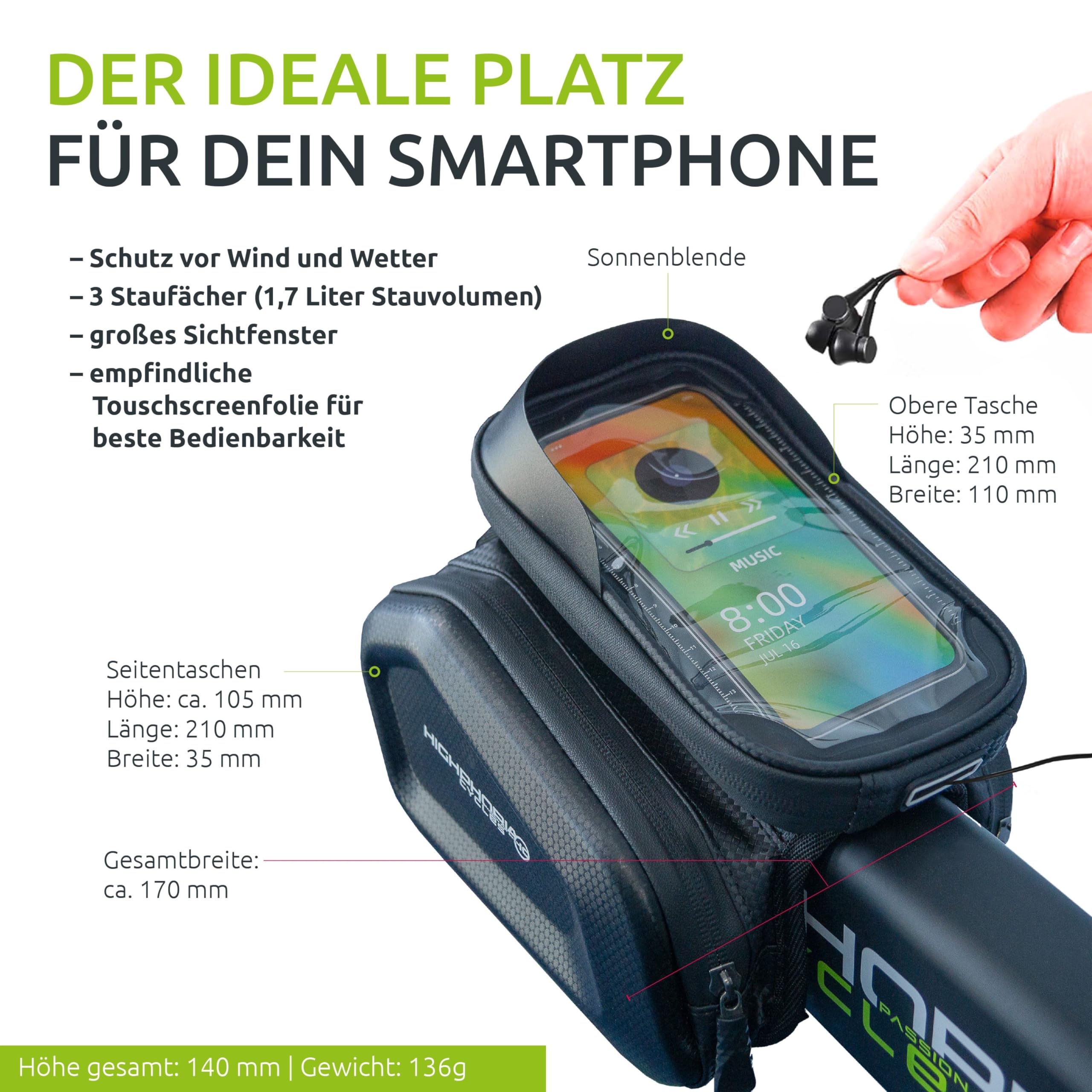 Borsa Per Telaio Bici Impermeabile - Porta Smartphone Fino A 7", Touch Screen, Per MTB, Corsa, Ebikes - Foto 7