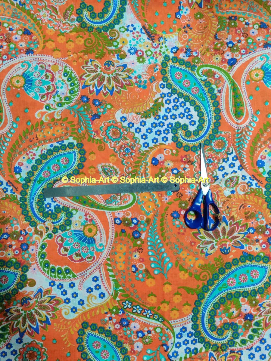 The Yard - Tela para costura con estampado de cachemira indio, diseño étnico gitano jipuri, estilo bohemio, étnico, de algodón, gasa, kurti, algodón, naranja, 20 Yard