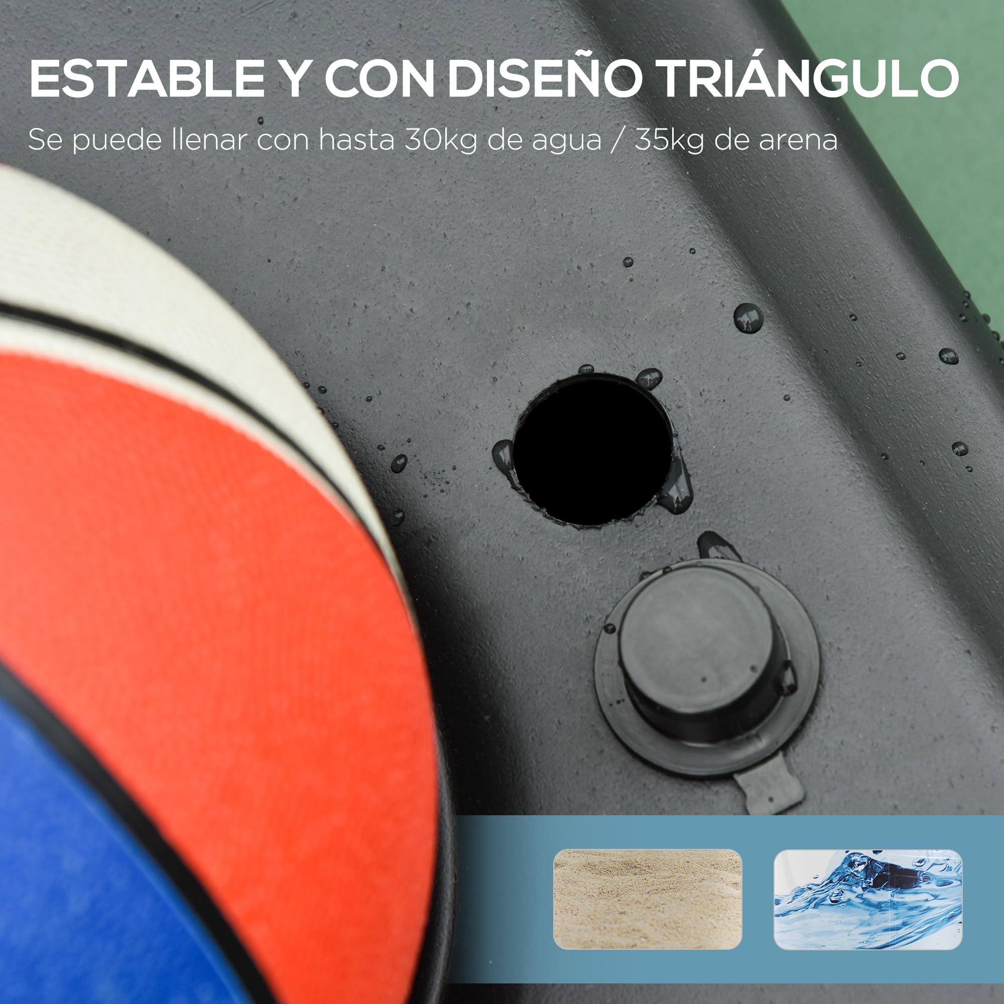 HOMCOM Canasta de Baloncesto Ajustable 155-210 cm Portátil con Ruedas Base Rellenable 30 kg Agua 35 kg Arena Multicolor