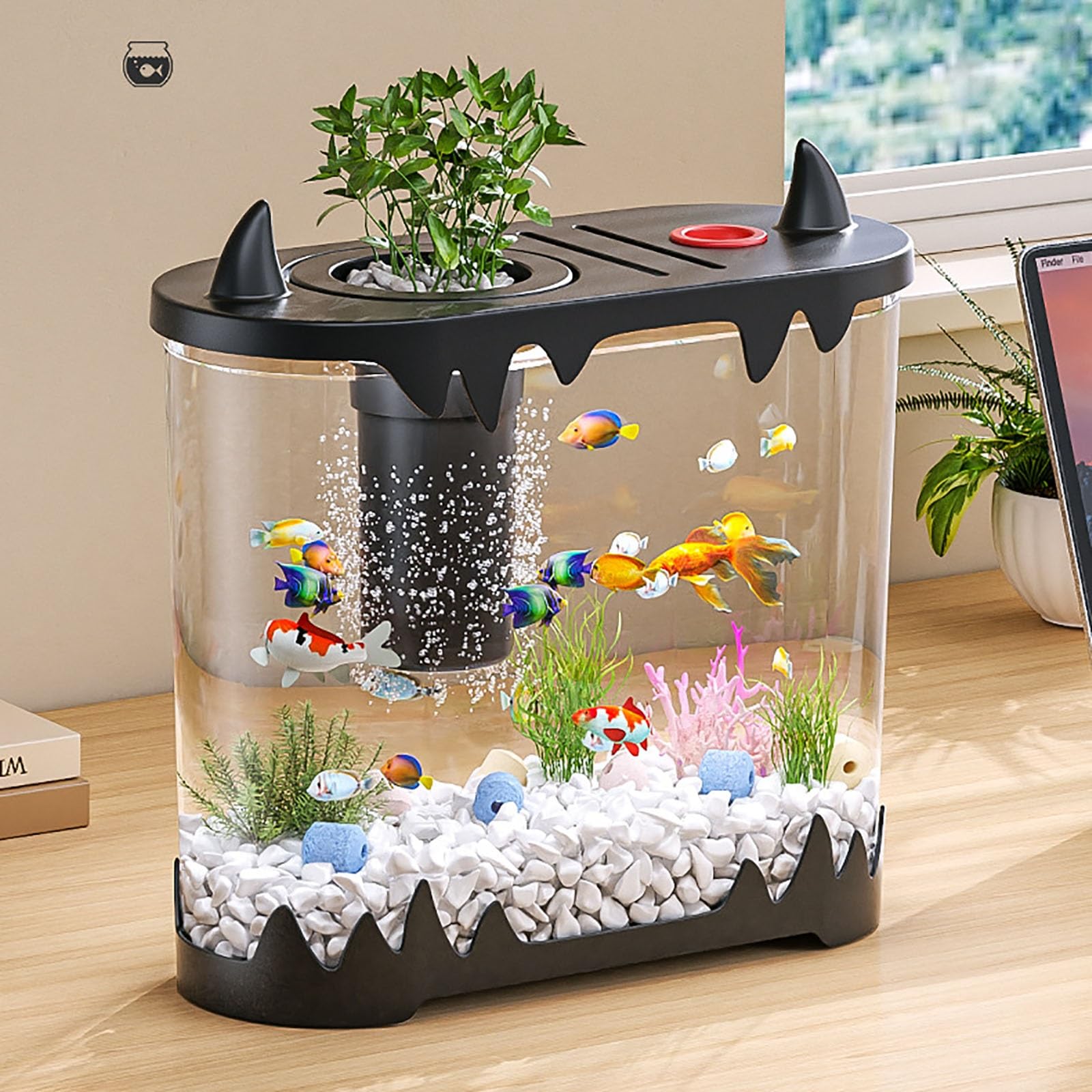 Pequeña Pecera con Filtro, Pecera Pequeña con De Filtro Y Luz LED,Tanque De Pescado De Escritorio con Bomba,decoración para Sala De Estar(Green)