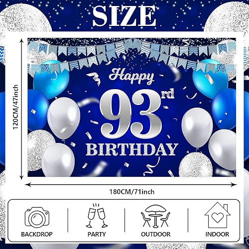 Vista 47 de Cartel de feliz cumpleaños número 33, globos azul marino, confeti, bandera a rayas, puntos de luz, saludos a 33 años, decoración temática