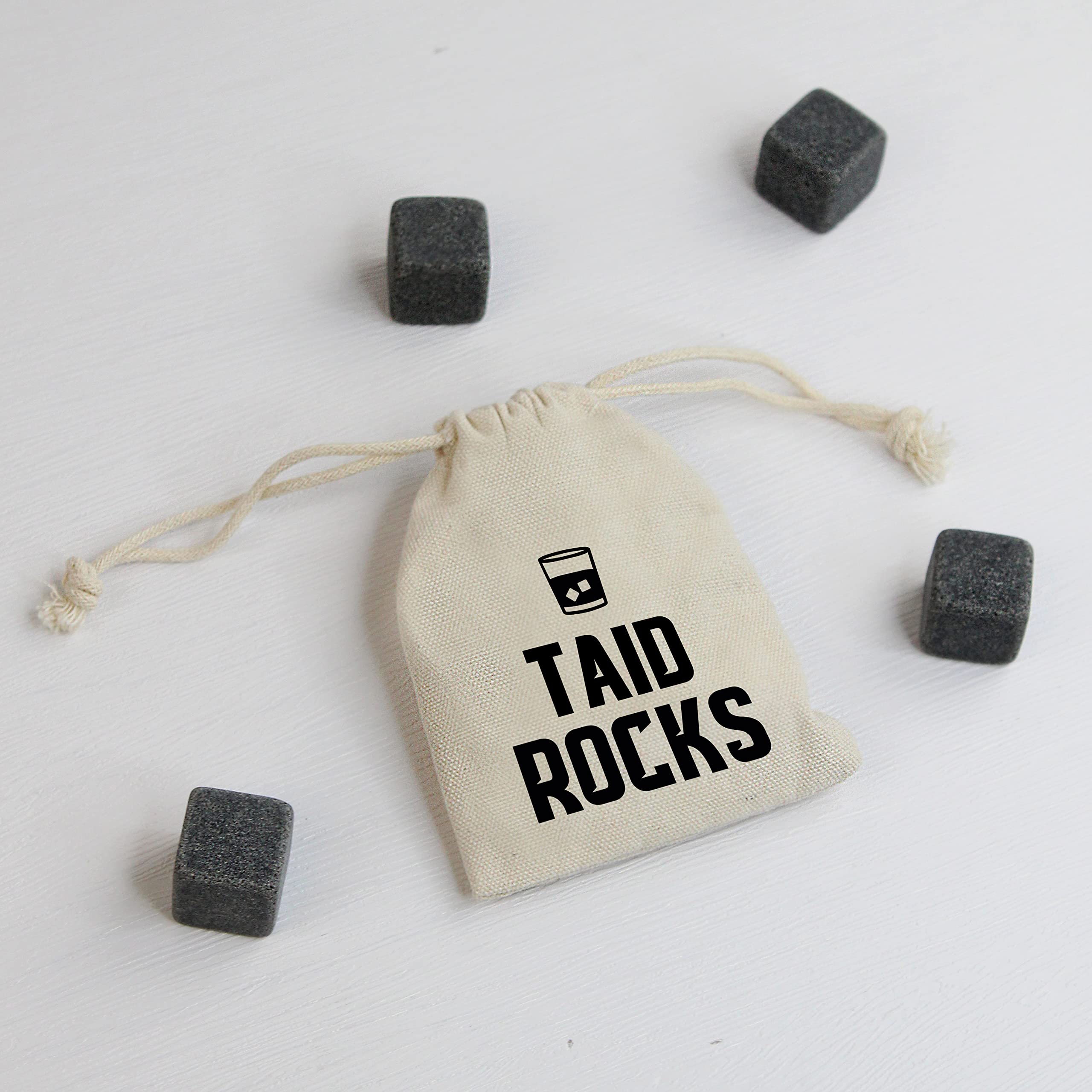 eBuyGB Taid Rocks Whiskey Stones with Cotton Drawstring Bag & 4 Soapstone Reusable Ice Cubes Father's Day, Birthday Gift for Him, Dad