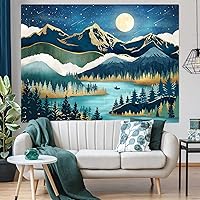 Vista 3 de Accnicc Tapiz de montaña, bosque natural, árbol, tapices para dormitorio, estético, noche estrellada, luna, estrellas, tapices para colgar