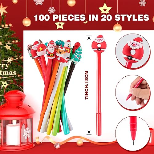 Miniatura 2 de SAIWEILAI ONLINE 100 bolígrafos de tinta de gel de Navidad a granel, 20 estilos, bolígrafos de tinta negra de Navidad, bolígrafos de gel retráctiles