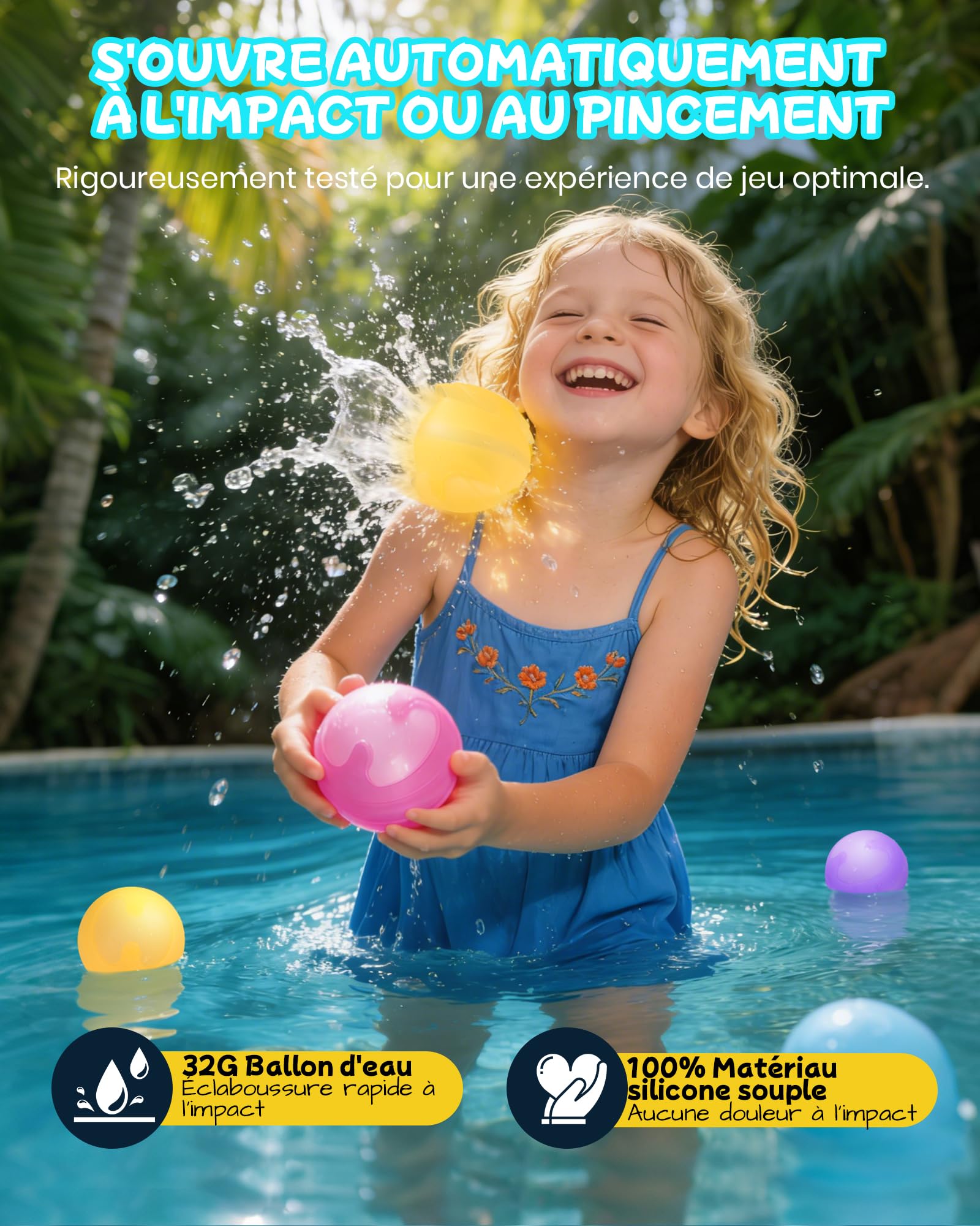 Bombe a Eau réutilisables, 12 Pièces Bombes à Eau à Fermeture Automatique, Ballons Eau Remplissage Rapide, Ballons d'eau Réutilisables Pour l'été Extérieur, Parc Aquatique, Piscine, Fête de Plage