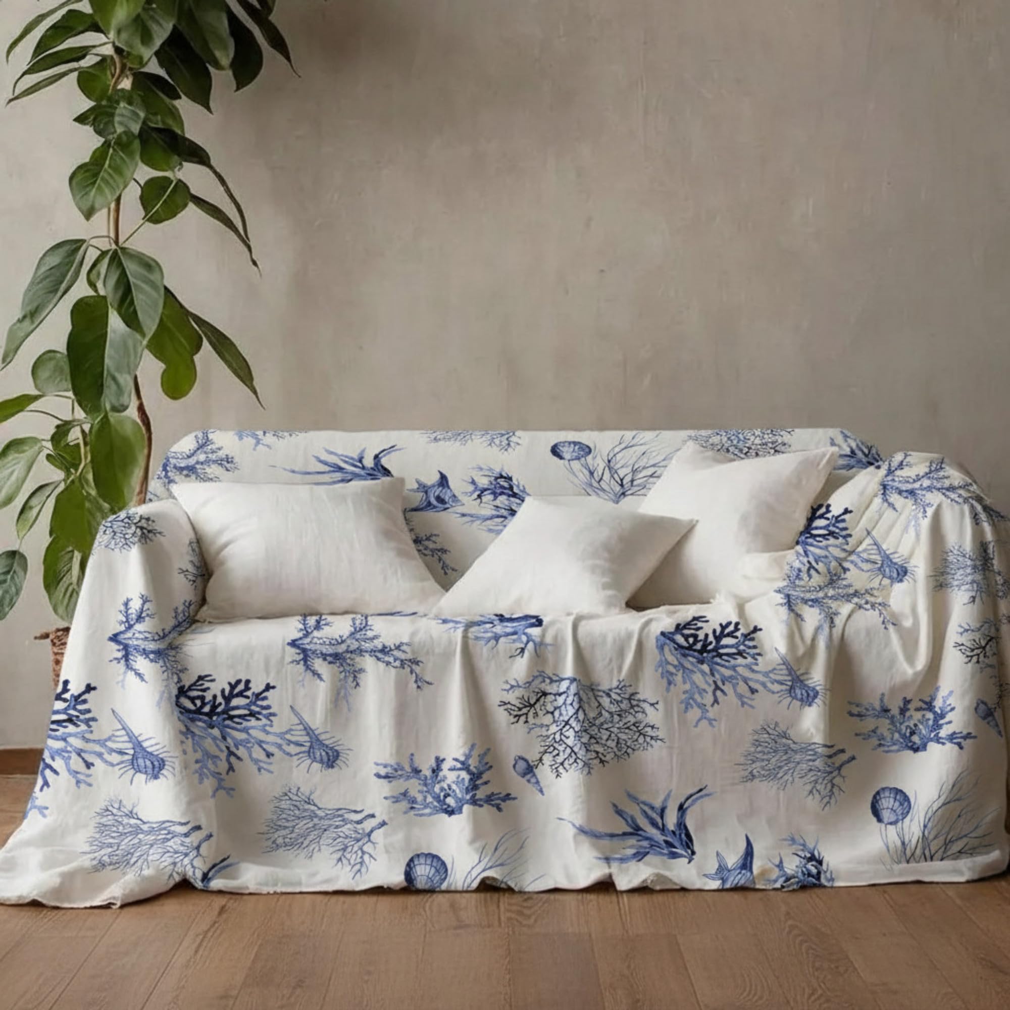 L'Emporio Casa Telo Arredo Fantasia Copridivano Copriletto in Cotone Panama, Granfoulard, 160x260-260x280-360x280 cm, Made in Italy (Corallo, 360x280)