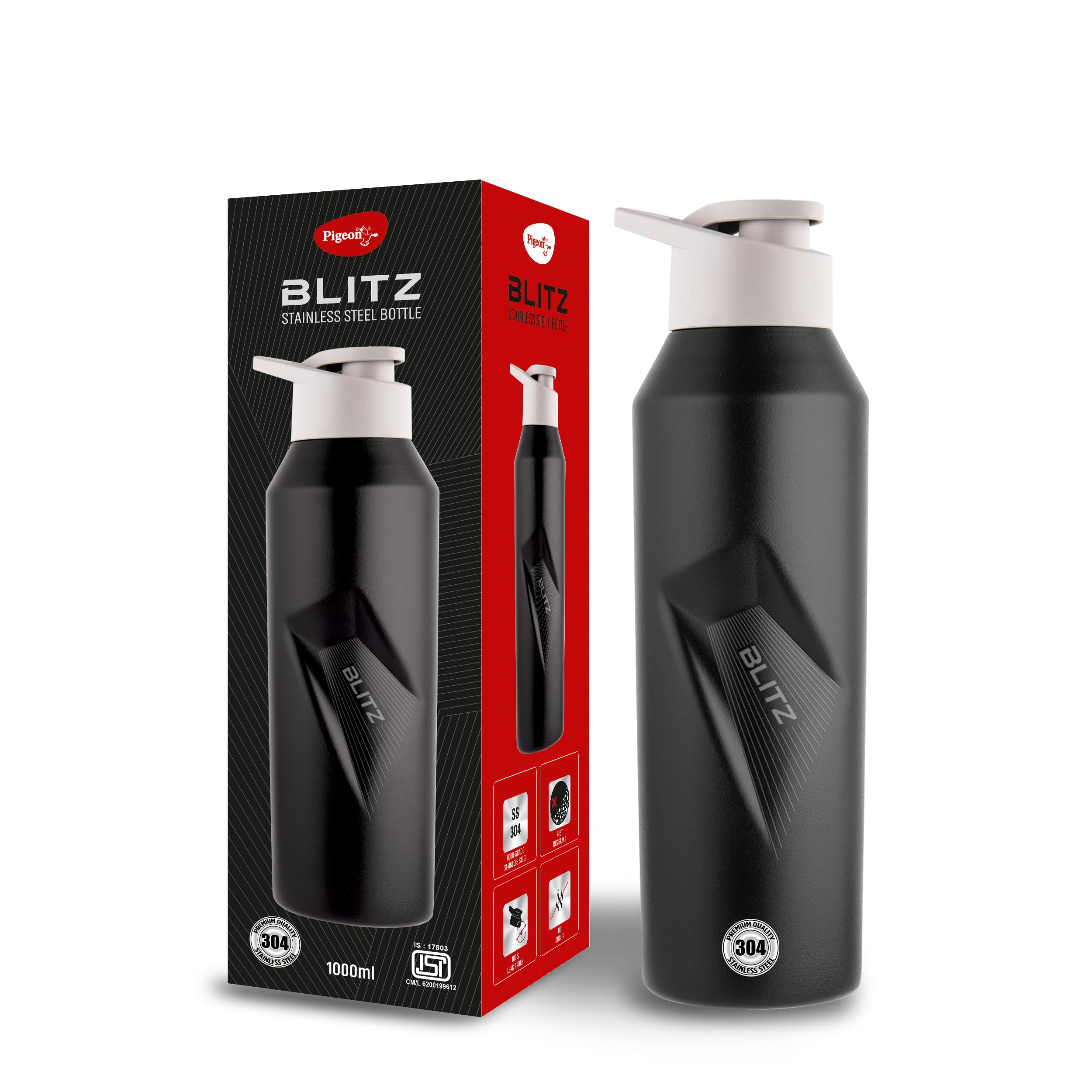 Pigeon Blitz Stainless Steel Water Bottle With Sipper Cap | Eco friendly | BPA Free | Water Bottle for Office, Gym, School, Yoga, Trekking, Adults & Kids| 975 ML, Blue — Amazon image 6
