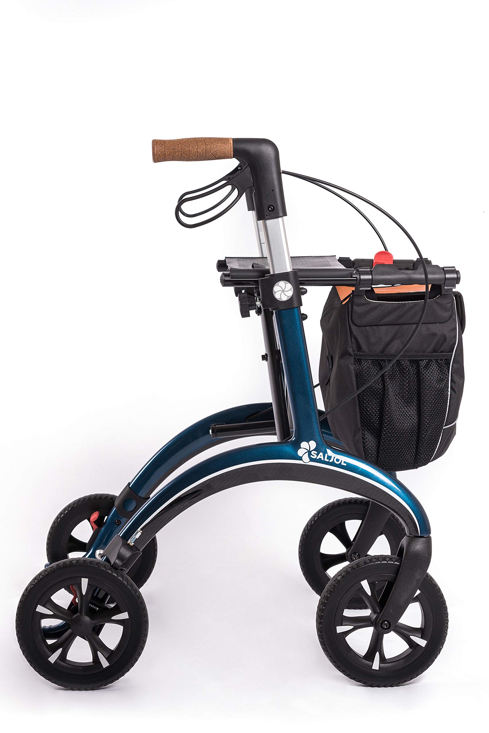 Premium Rollator aus Carbon von Saljol, schicker Reisebegleiter mit Weich-Reifen, zuschaltbare Schleifbremse, 5.8kg leicht, midnight blue