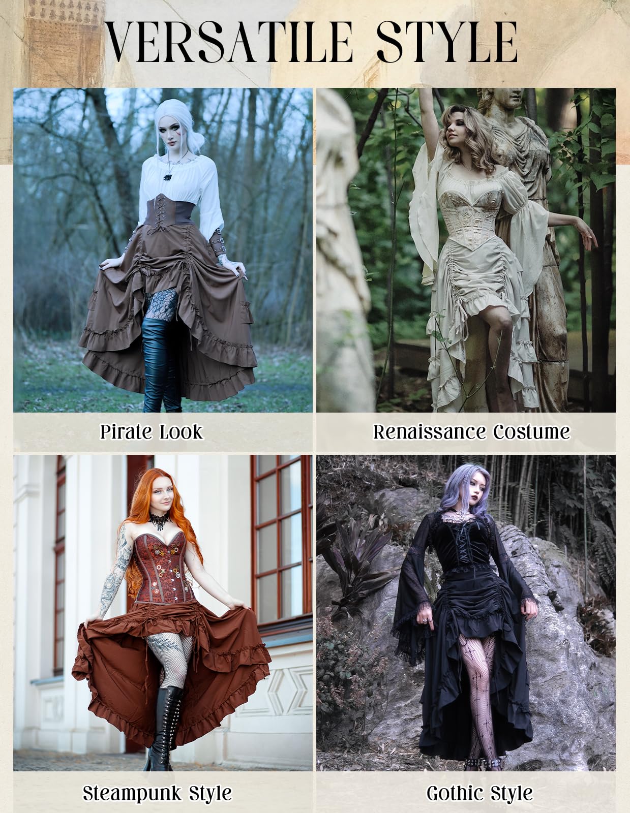Scarlet Darkness Gonna da donna gotica, steampunk, vittoriana, sottana con orlo alto-basso