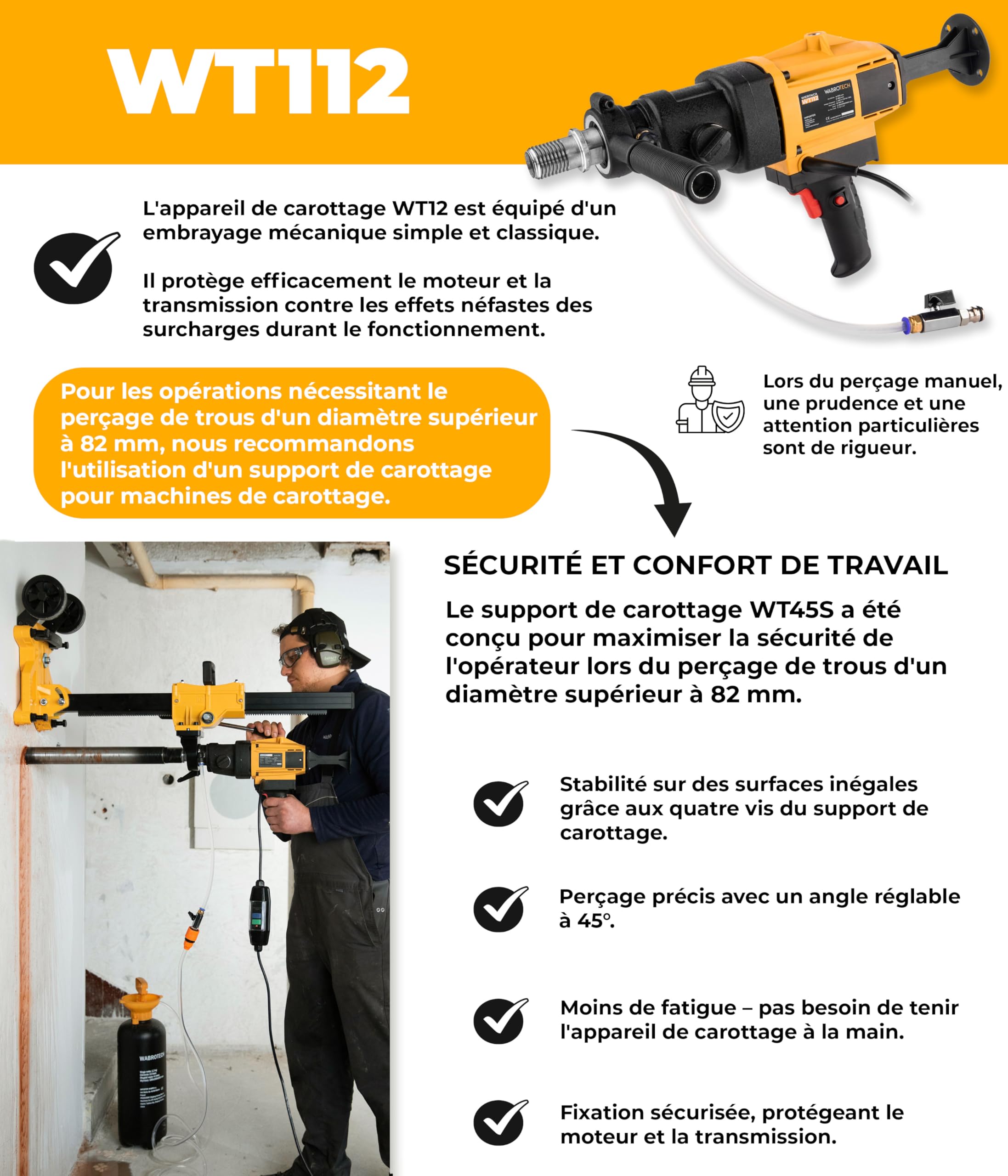 Carotteuse 3 Vitesses Portative 1500 W - Carotteuse Diamantée avec Disjoncteur PRCD - Carotteusee Mains Libres 3960 Tr/min Pour Forage à Eau et à Sec - Perceuse Diamantée Portable