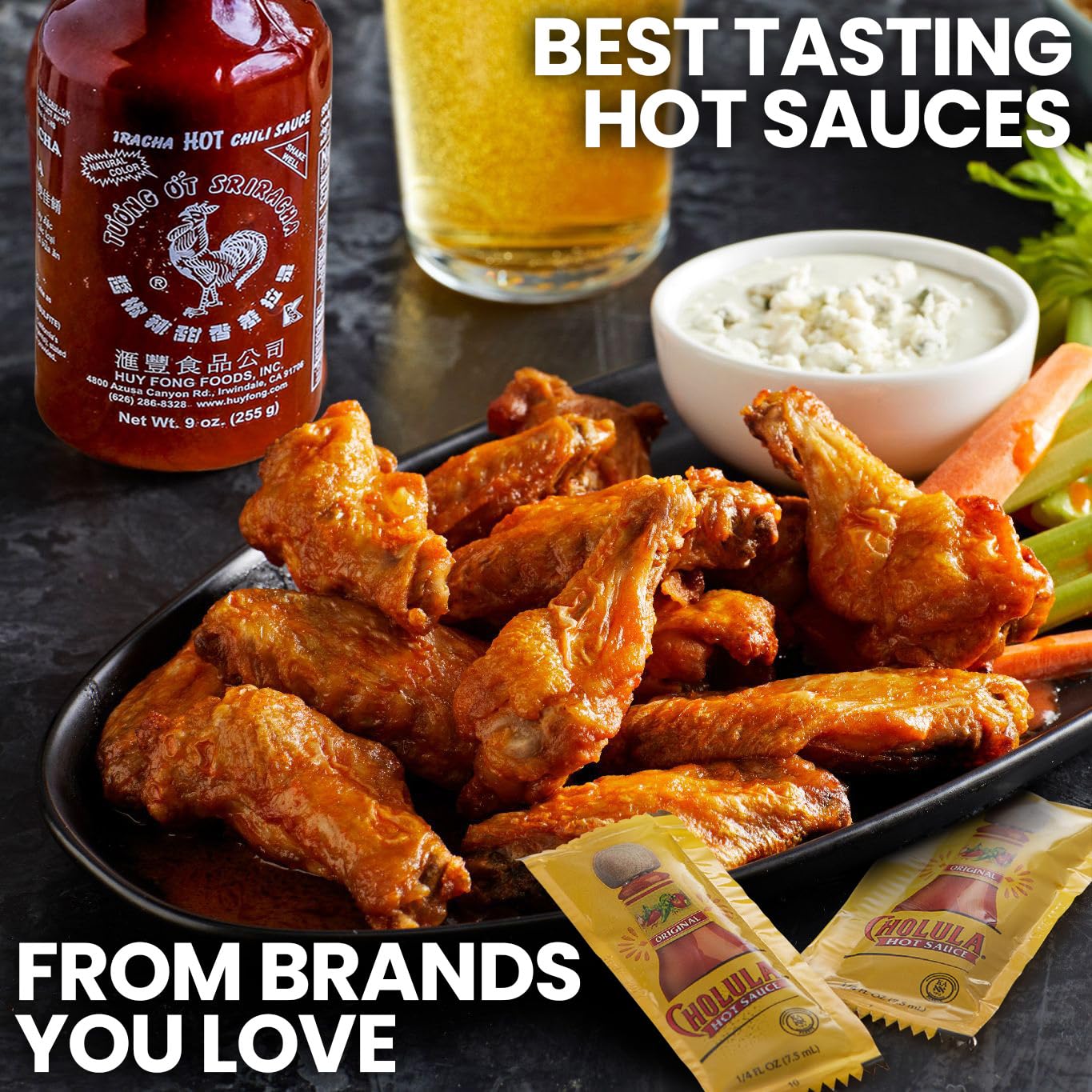 Condiment and Hot Sauce Packets Variety Pack - 325-ct Single Serve Ketchup Packs, Mayo and Mustard & Salsa Picante Selection w/Tabasco Pepper Sauce, Spicy Sriracha & Mini Mexican Hot Sauce Packets