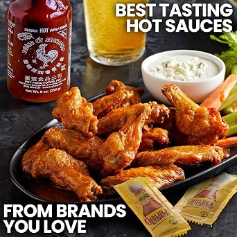 Condiment and Hot Sauce Packets Variety Pack - 325-ct Single Serve Ketchup Packs, Mayo and Mustard & Salsa Picante Selection w/Tabasco Pepper Sauce, Spicy Sriracha & Mini Mexican Hot Sauce Packets