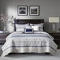 Vista 22 de Madison Park - Juego de edredón de lujo con diseño de rayas jacquard - Para todas las estaciones, colcha de cama ligera, fundas, almohada