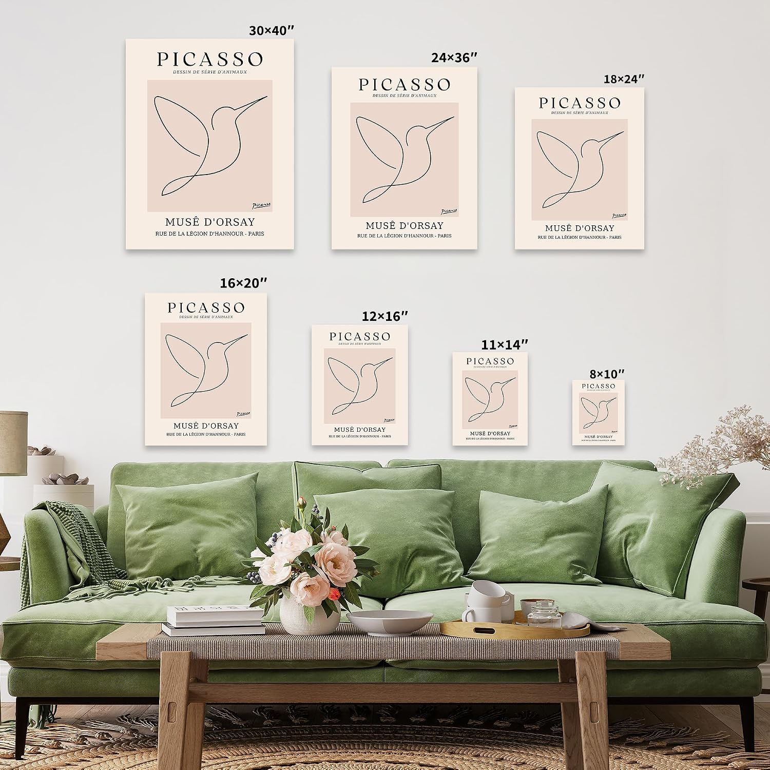 Poster Master Canvas - Retro One Line Hummingbird Drawing Print - Bird Line Art - Minimal Gift for Him, Her, Animal Lover - Abstract Decor for Home, Office - Available in 8x10 to 30x40