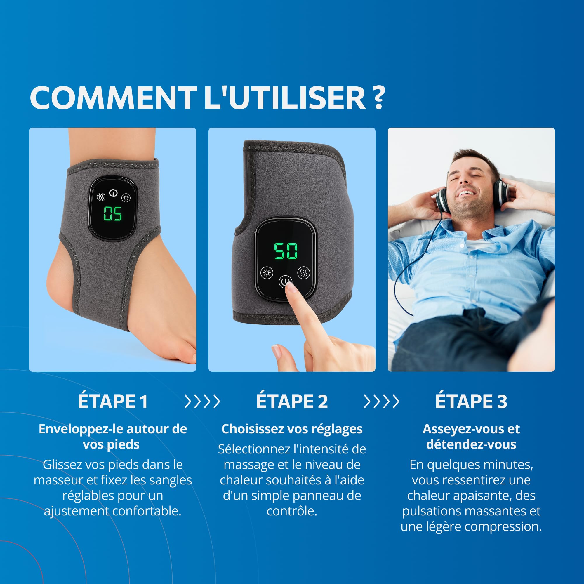 EMSense Masseur Pied 3 En 1, Massage Pieds électrique Chauffant | 3 Modes de Massage et Fonction Chauffante | Thermo Masseur Pied, Appareil Massage Pied et Cheville pour Soulager La Fatigue