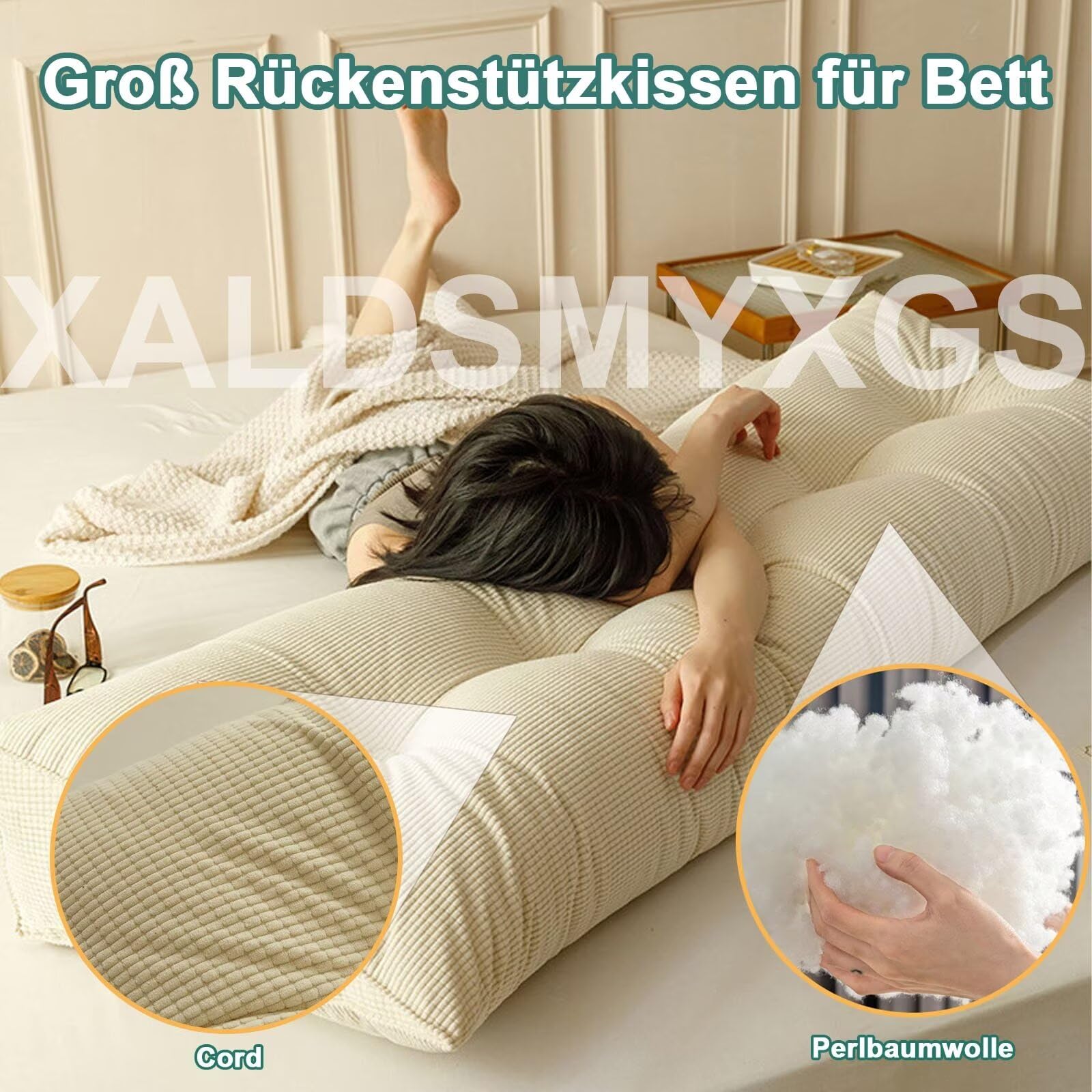 Rückenkissen Bett Armeegrün 200cm, Groß Lesekissen für Bett und Sofa, Cord Bettkissen Rückenlehne Rückenpolster Keil Kopfteil Kissen, Dreieckige Rückenstützkissen Keilkissen Lendenkissen Kopfkissen