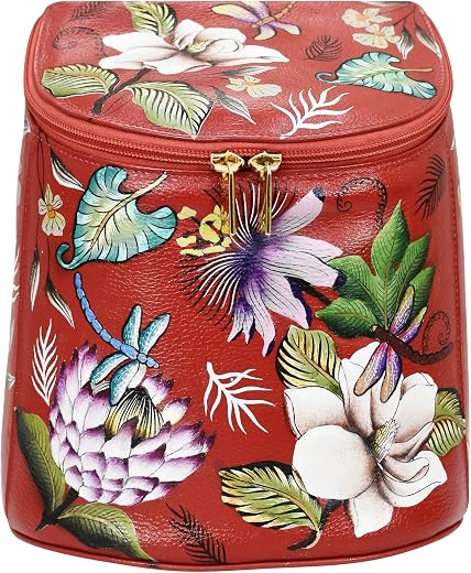 Anuschka Women’s Hand-Painted Genuine Leather Bucket Backpack - Crimson Garden