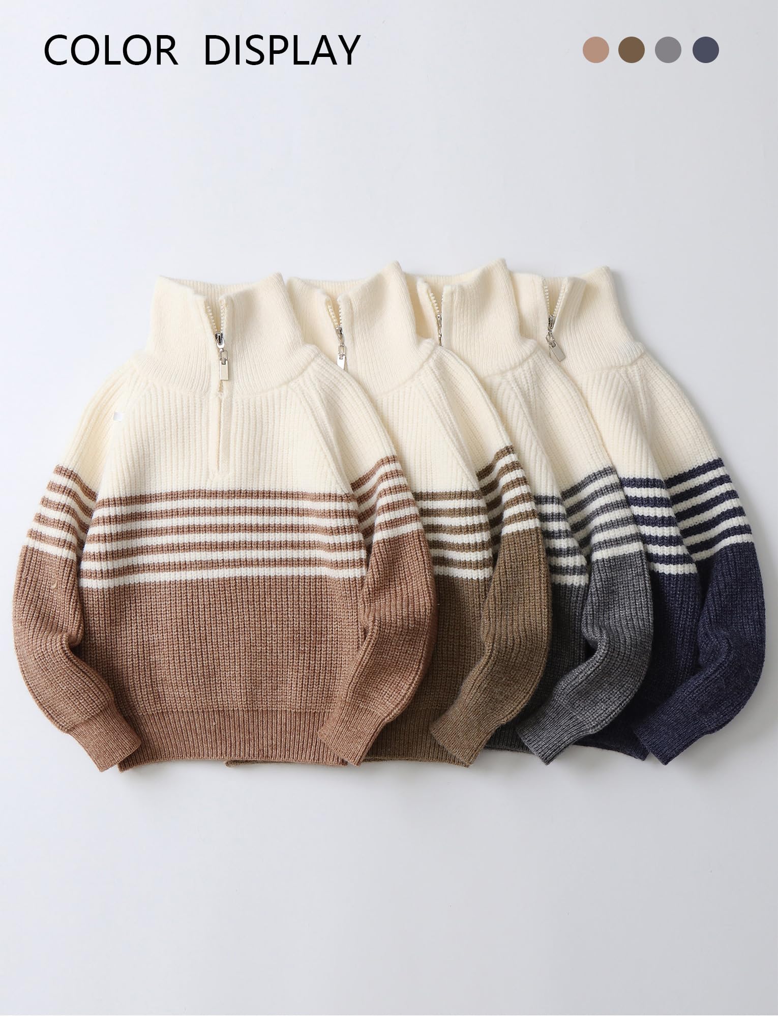 FEOYA Jersey de manga larga para niños con media cremallera a rayas para otoño e invierno Top 5-12 años