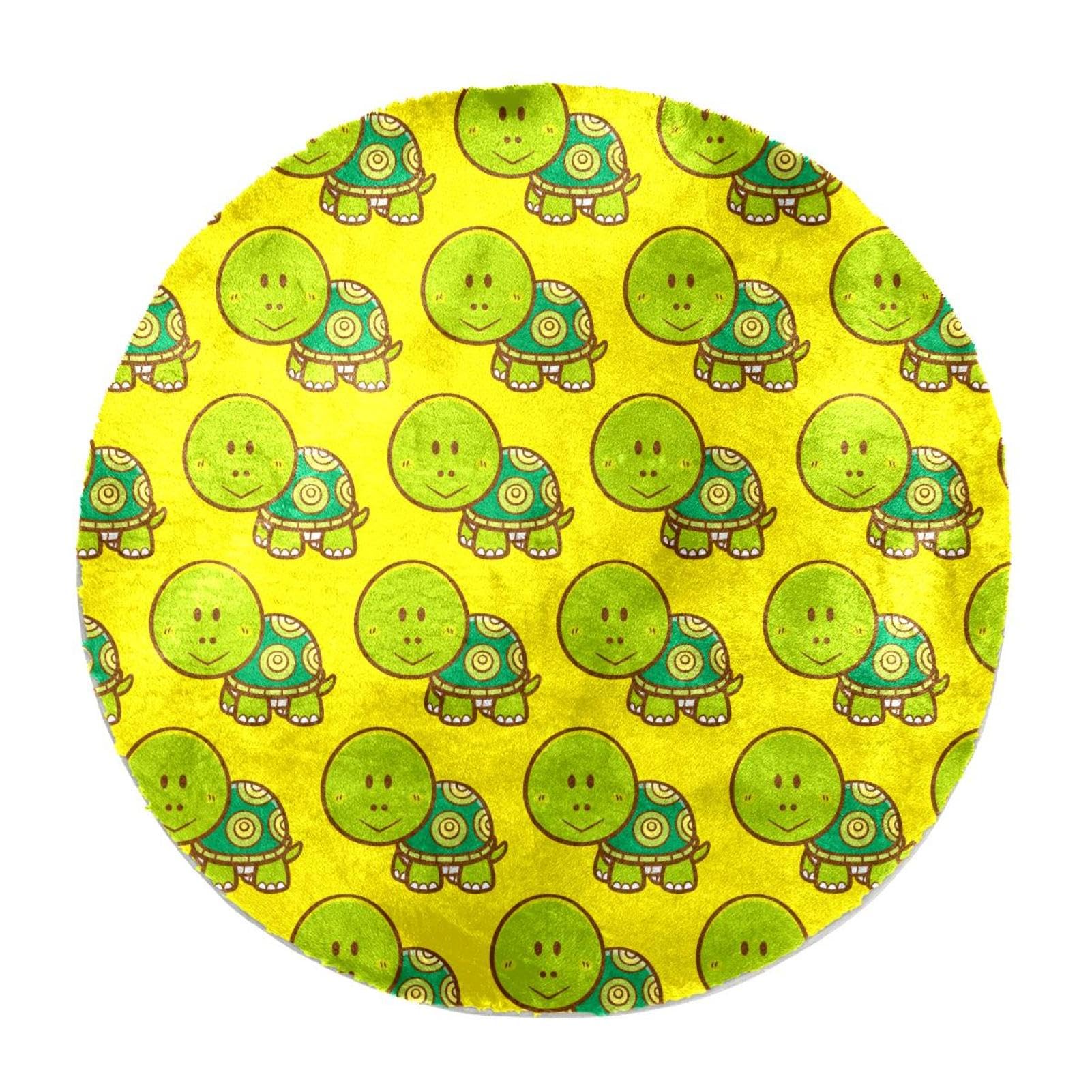 Tapis à poils longs rond et moelleux antidérapant tortue verte 60cm