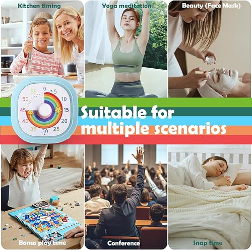 Timer Visivo da 60 Minuti per Bambini, GeeRic LED Lampeggiante Conto a Rovescia Silenzioso Orologio Colorato Sveglia Assistente Gestione Tempo Scrivania Timer Visivo per Cucina,Aula,Ufficio - 7
