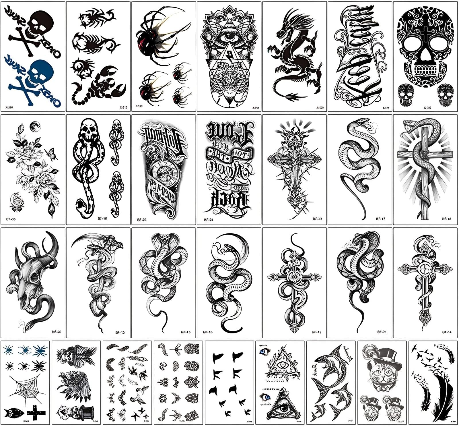 Temporary Tattoos Stickers,30 Sheets Black Temporary Tattoo Stickers,3D Realistic Tattoo Stickers for Adult Women Men Kids,waterproof and Long Lasting body tattoos
