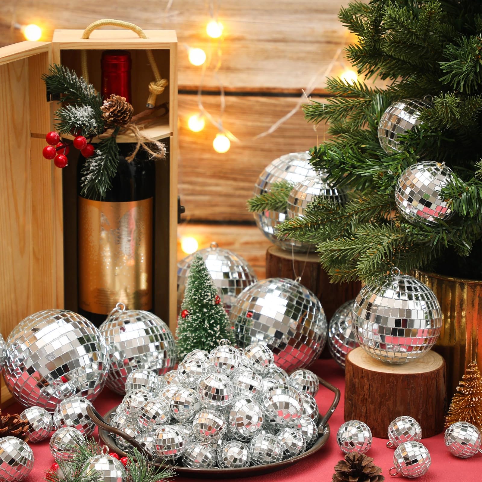 Funtery 100 bolas de discoteca de espejo a granel, bolas colgantes plateadas, decoración para el hogar, boda, cumpleaños, baile, música, fiesta temática 70, adornos para árbol de Navidad (1.2 pulgadas