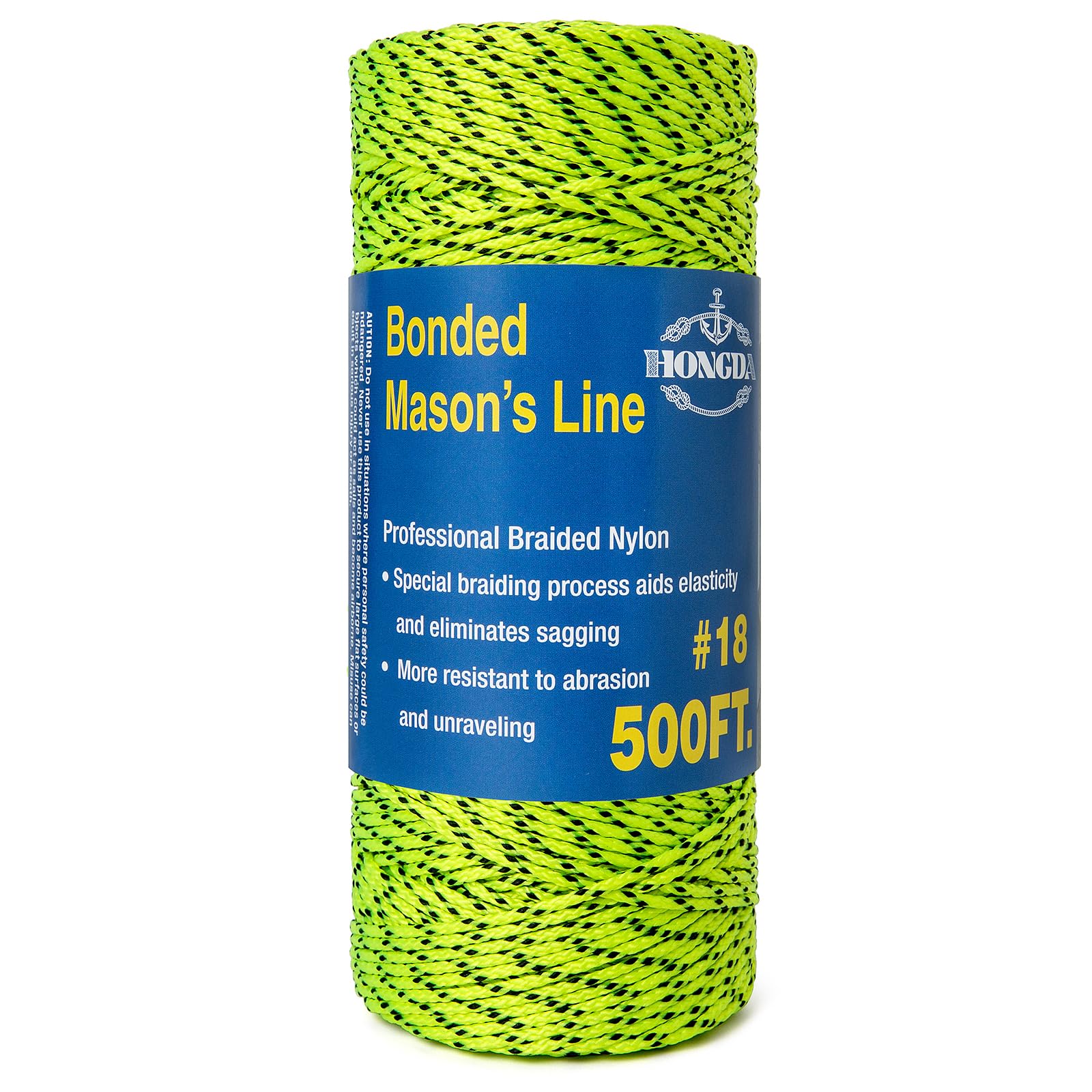 HONGDA Professional Masonry String Lines, 500 Feet #18 Bonded Braided Nylon Mason Line, Durable and Versatile String for Masonry, Construction,